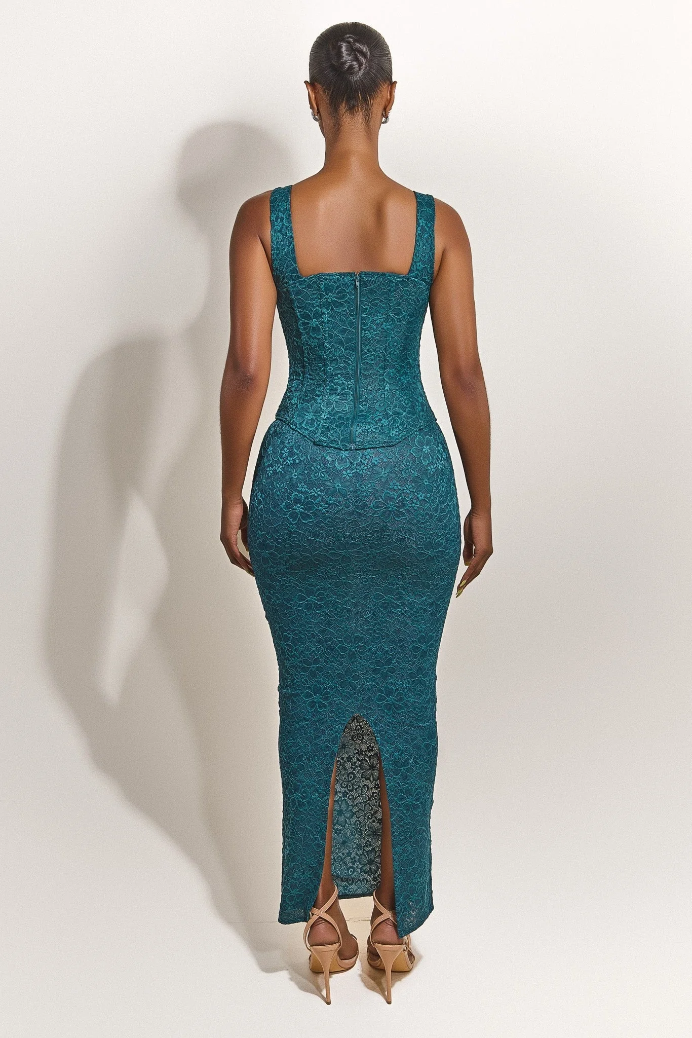 The Cinched Lace Maxi Skirt in Teal - Image 4