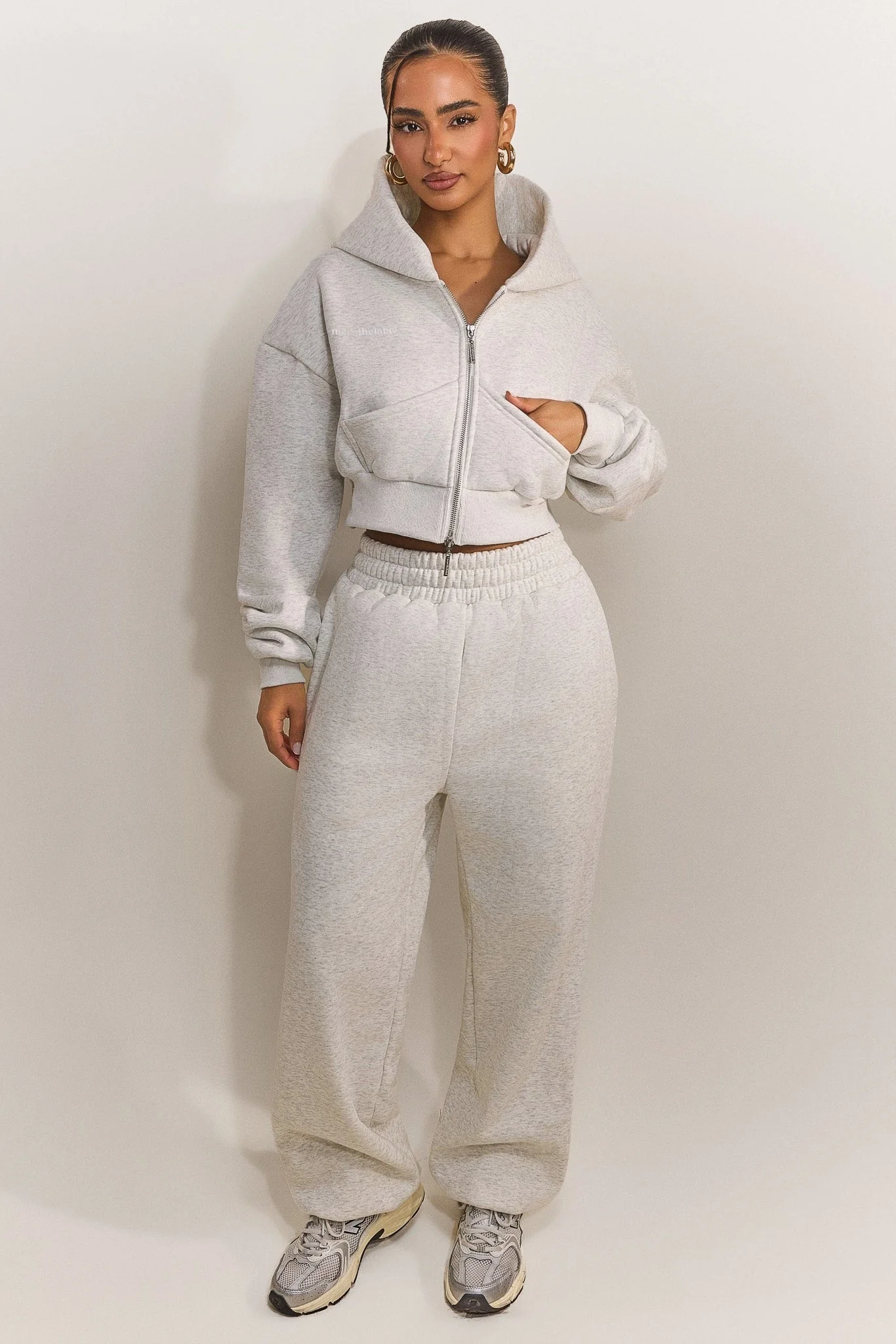 The Classics Cropped Zip Hoodie in Grey Marl
