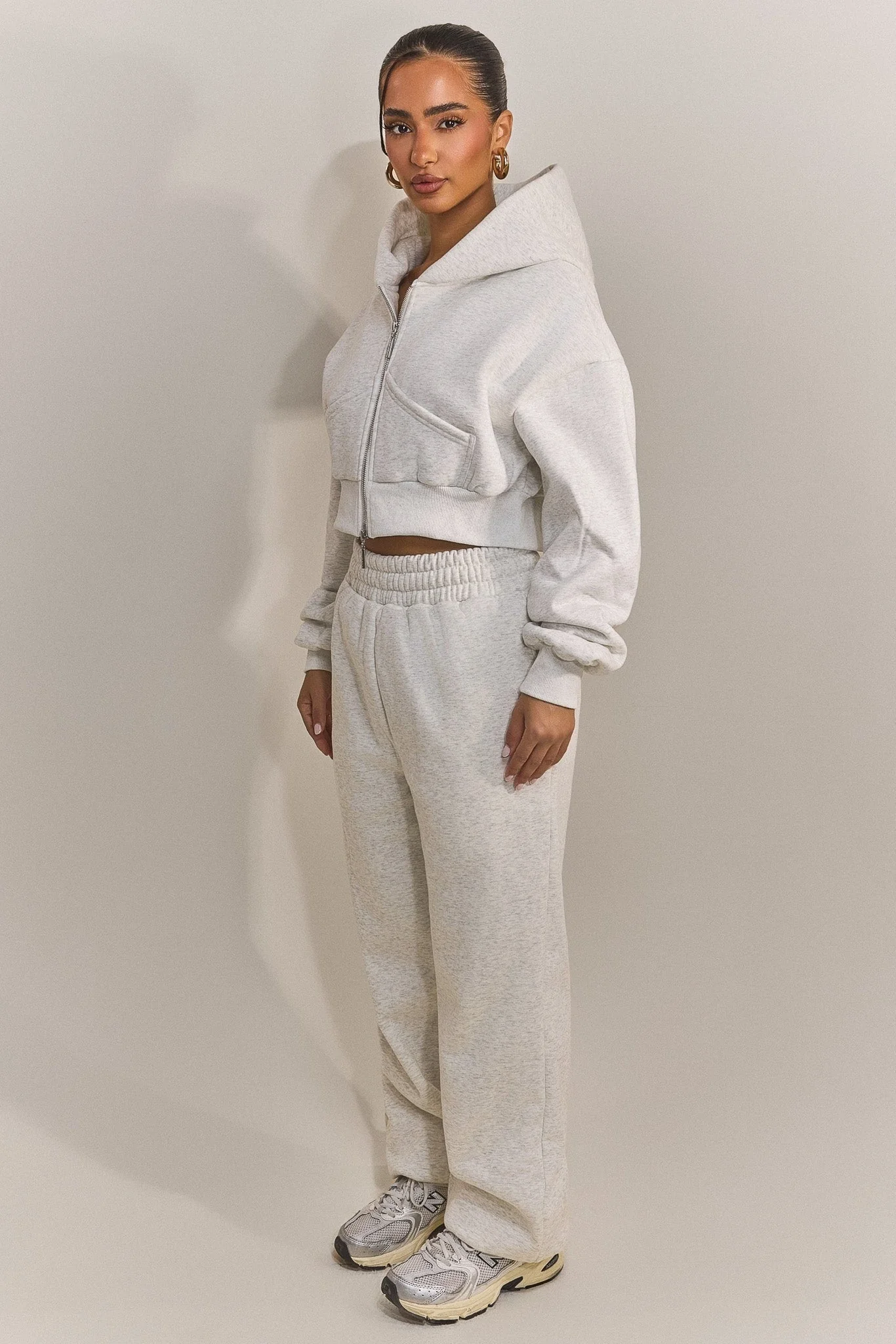 The Classics Cropped Zip Hoodie in Grey Marl - Image 4