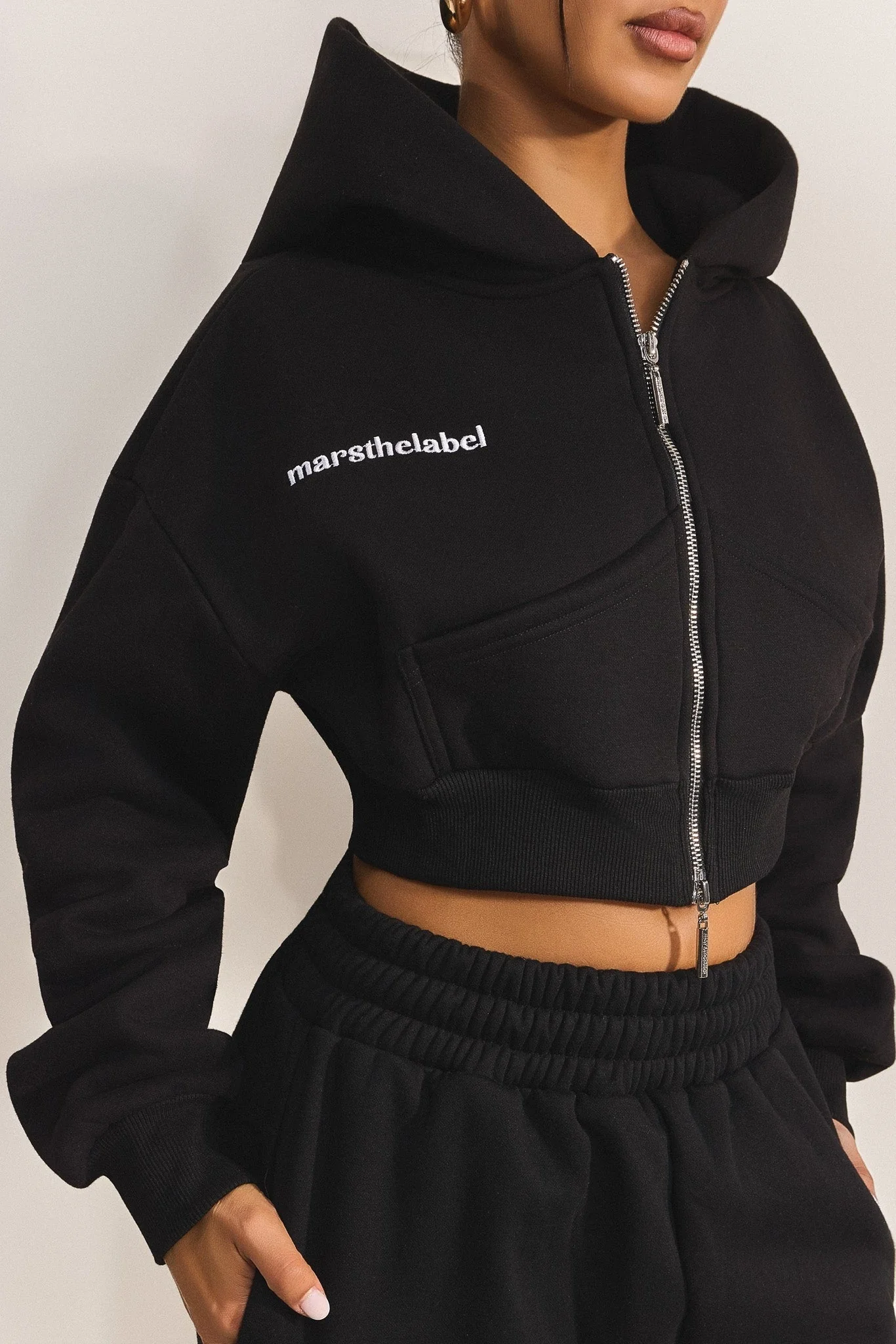 The Classics Cropped Zip Hoodie in Black - Image 3