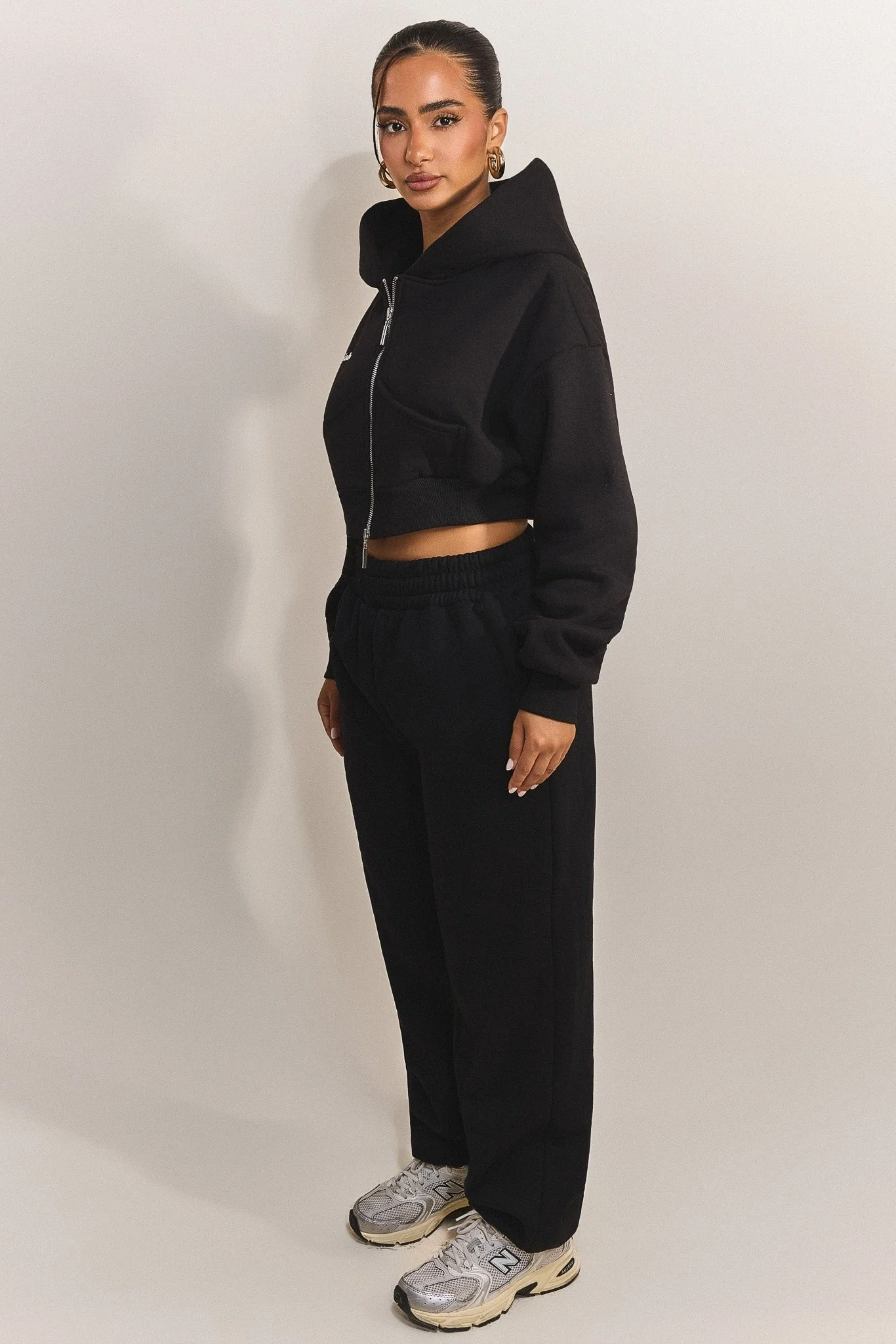 The Classics Cropped Zip Hoodie in Black - Image 4