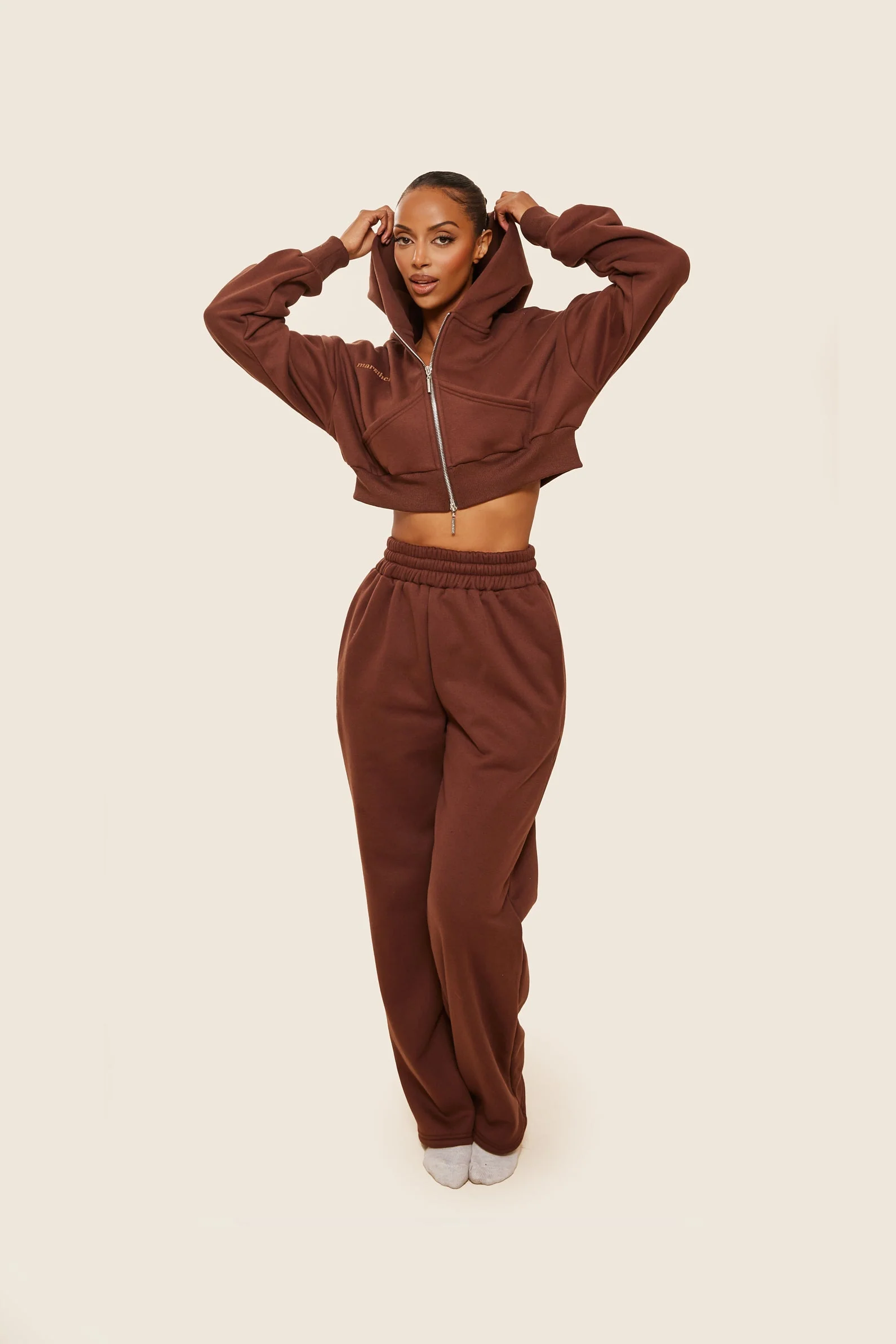 The Classics Cropped Zip Hoodie in Brown - Image 13