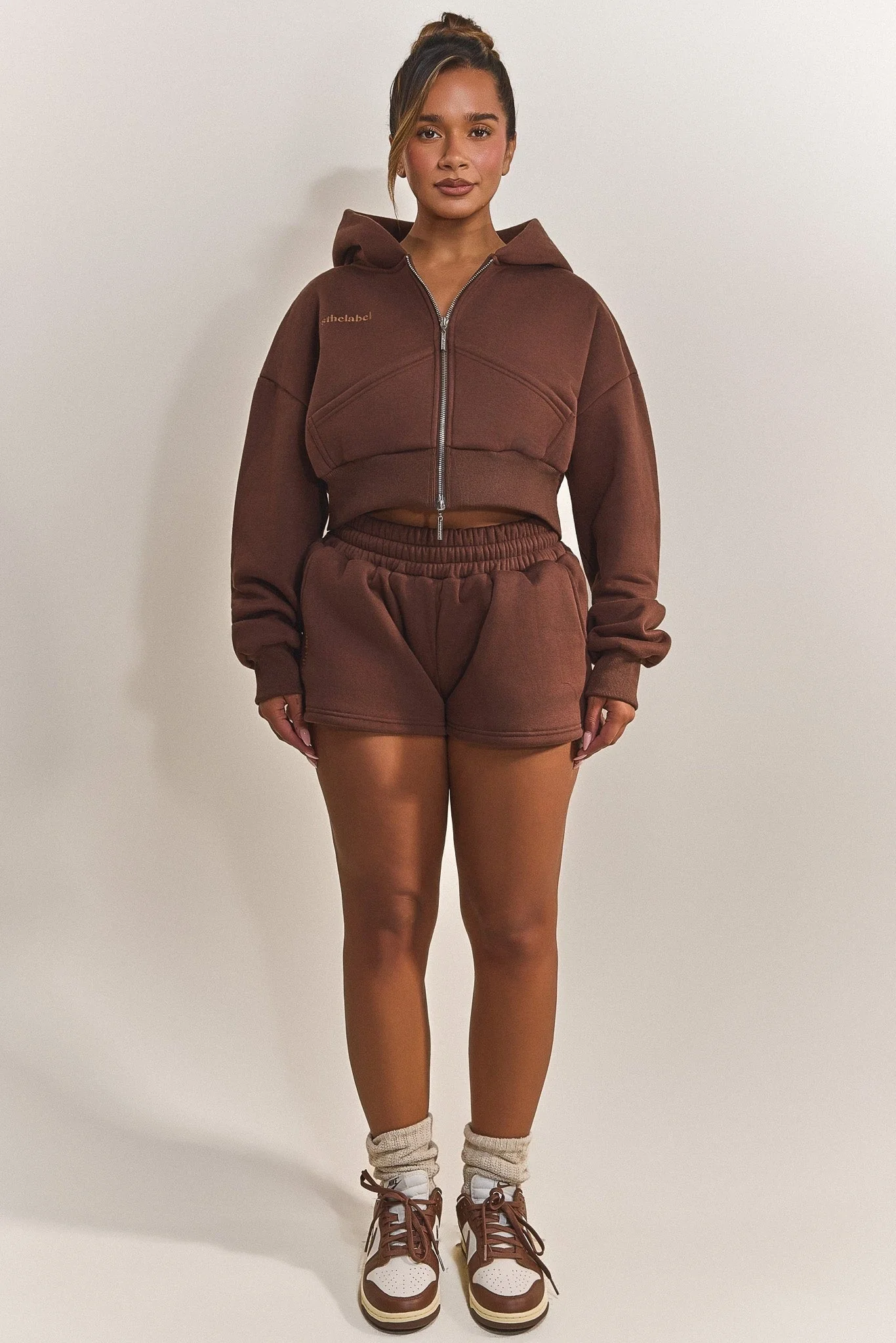 The Classics Cropped Zip Hoodie in Brown - Image 2