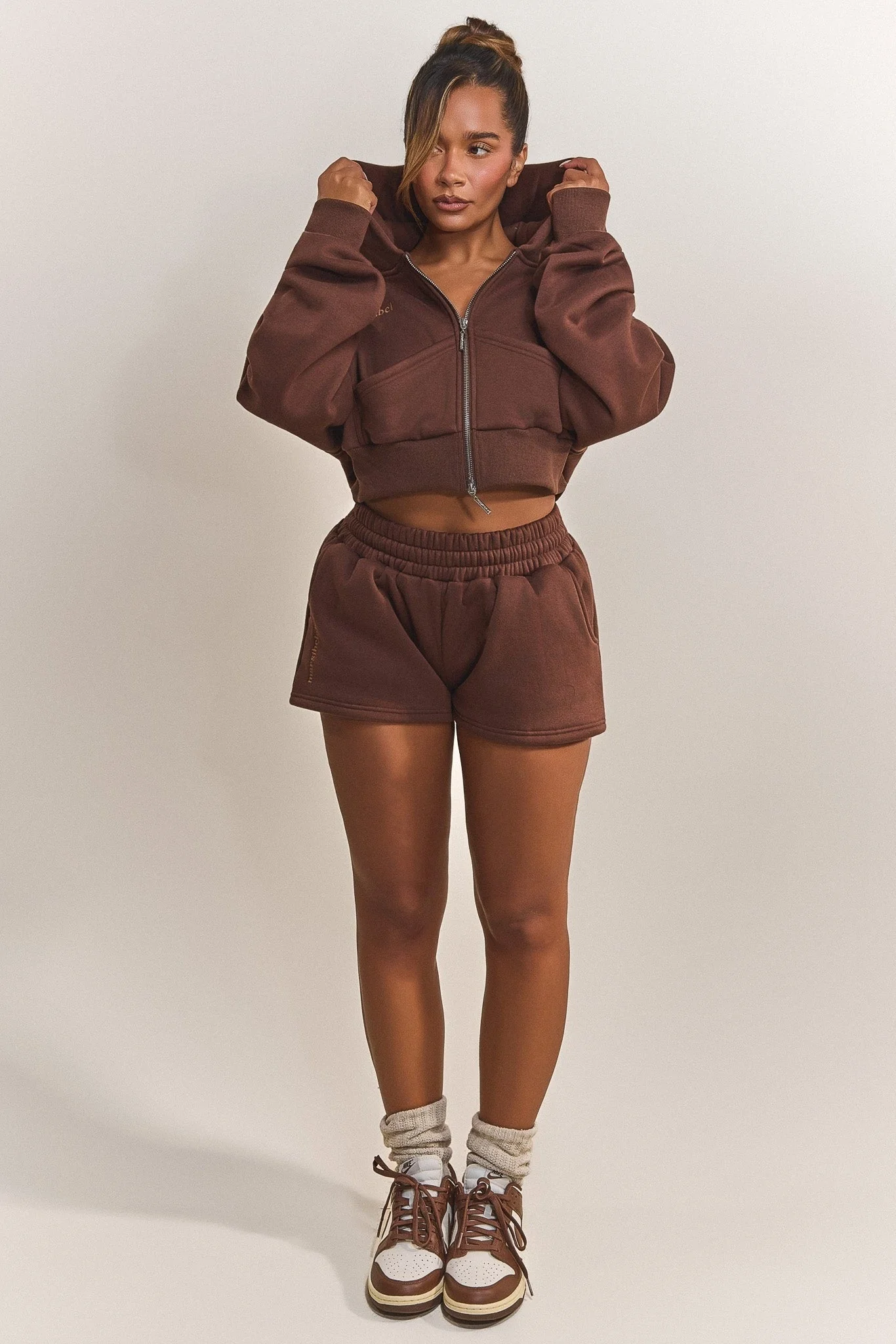 The Classics Cropped Zip Hoodie in Brown - Image 4