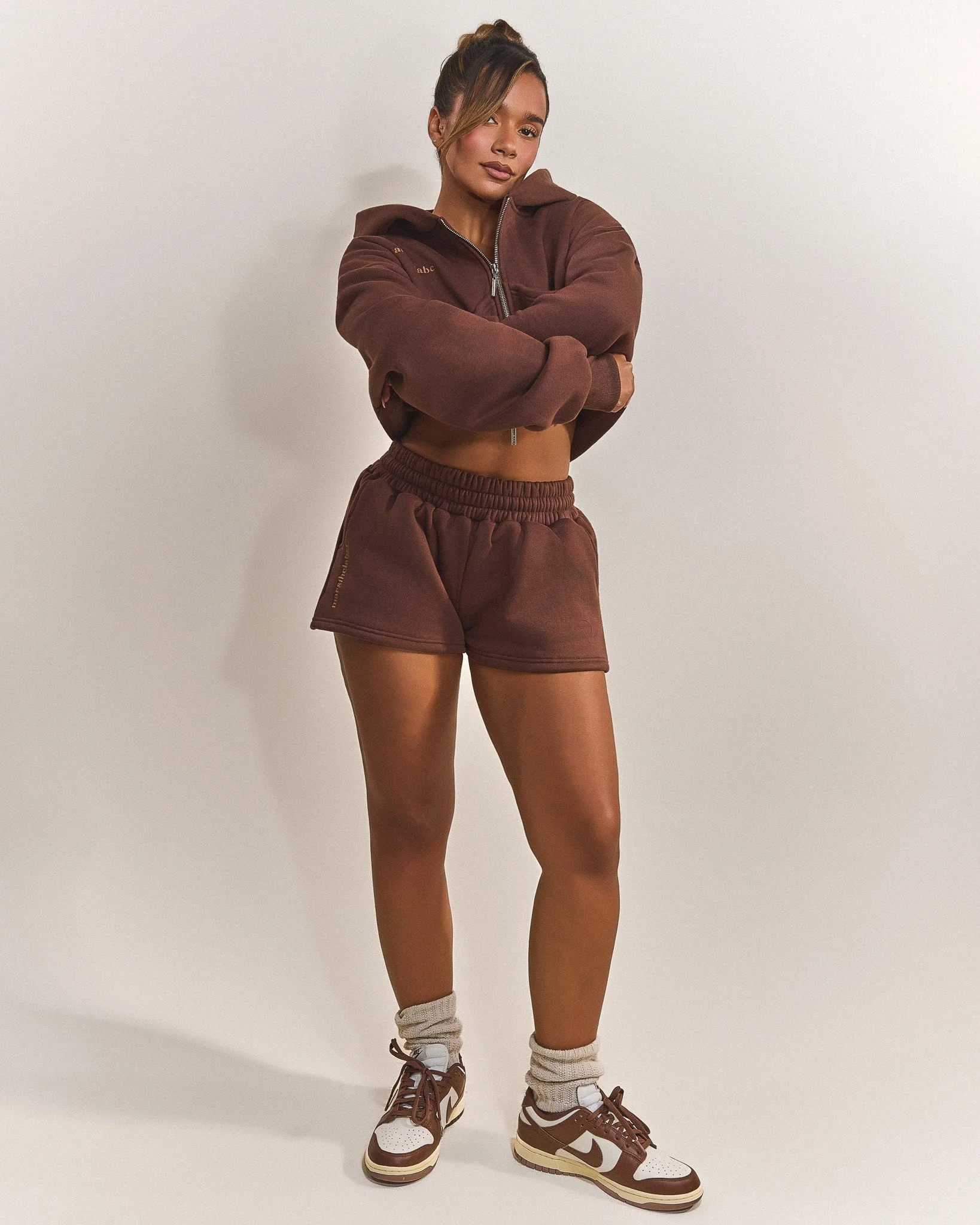 The Classics Cropped Zip Hoodie in Brown - Image 5