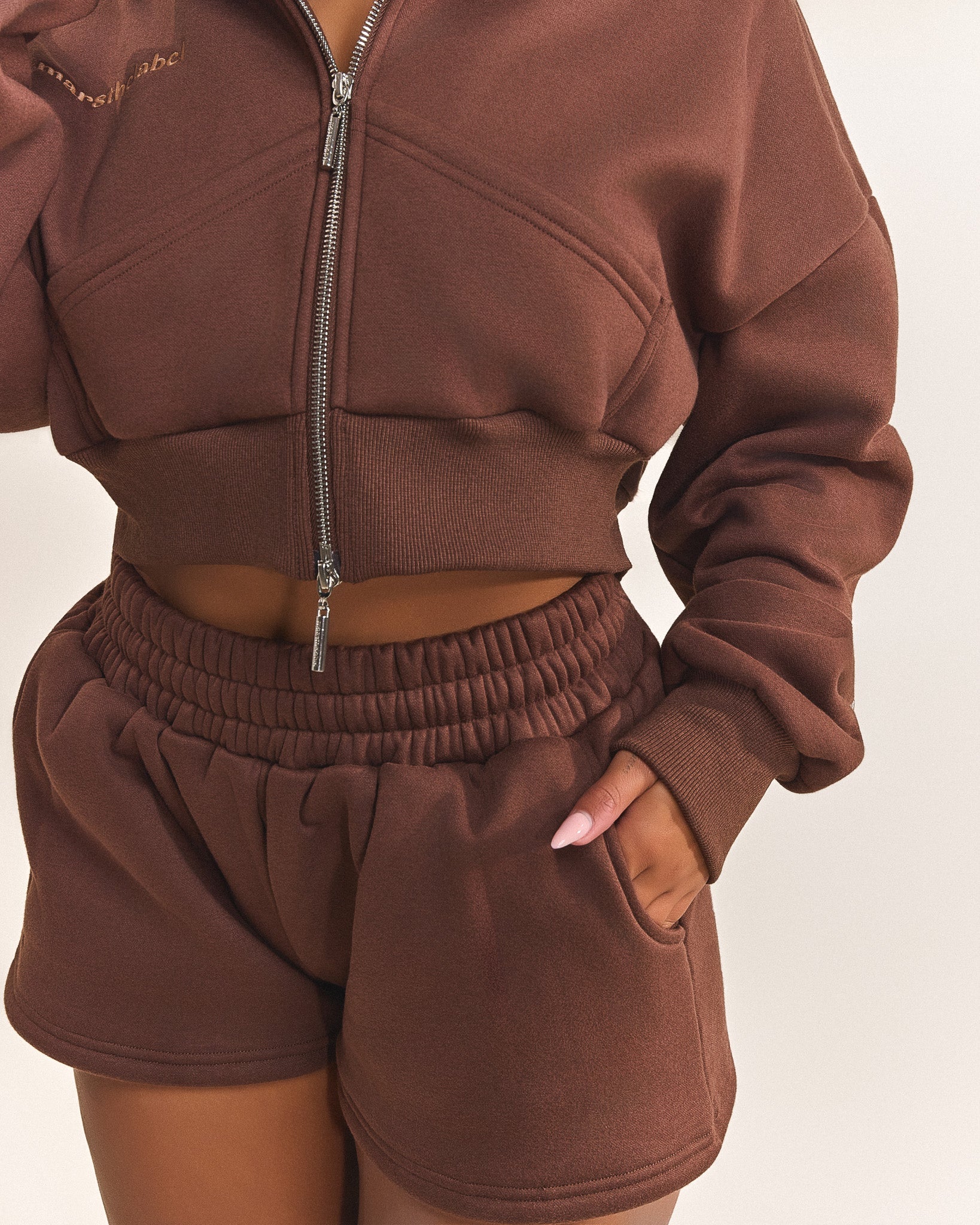 The Classics Cropped Zip Hoodie in Brown - Image 6