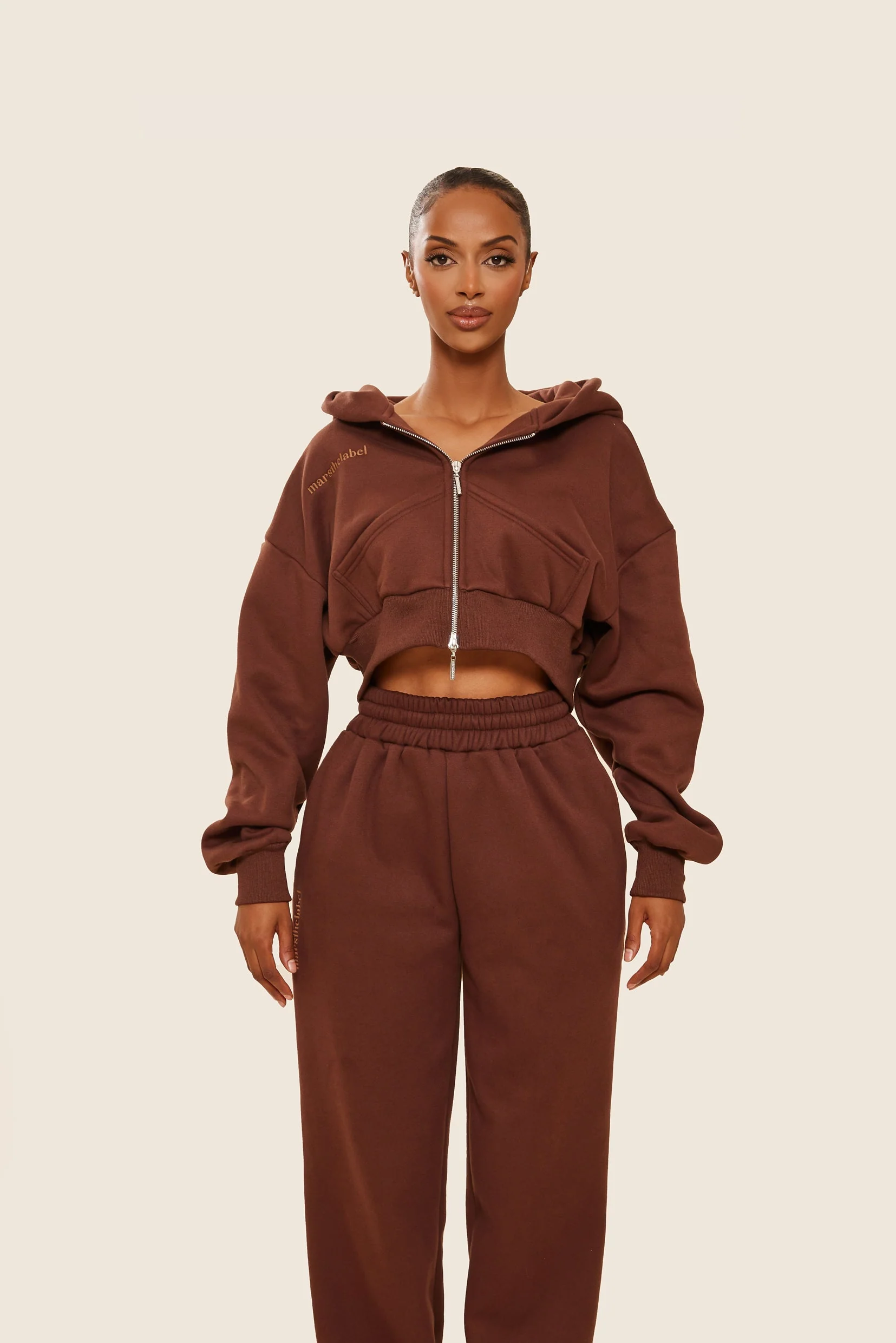 The Classics Cropped Zip Hoodie in Brown - Image 7