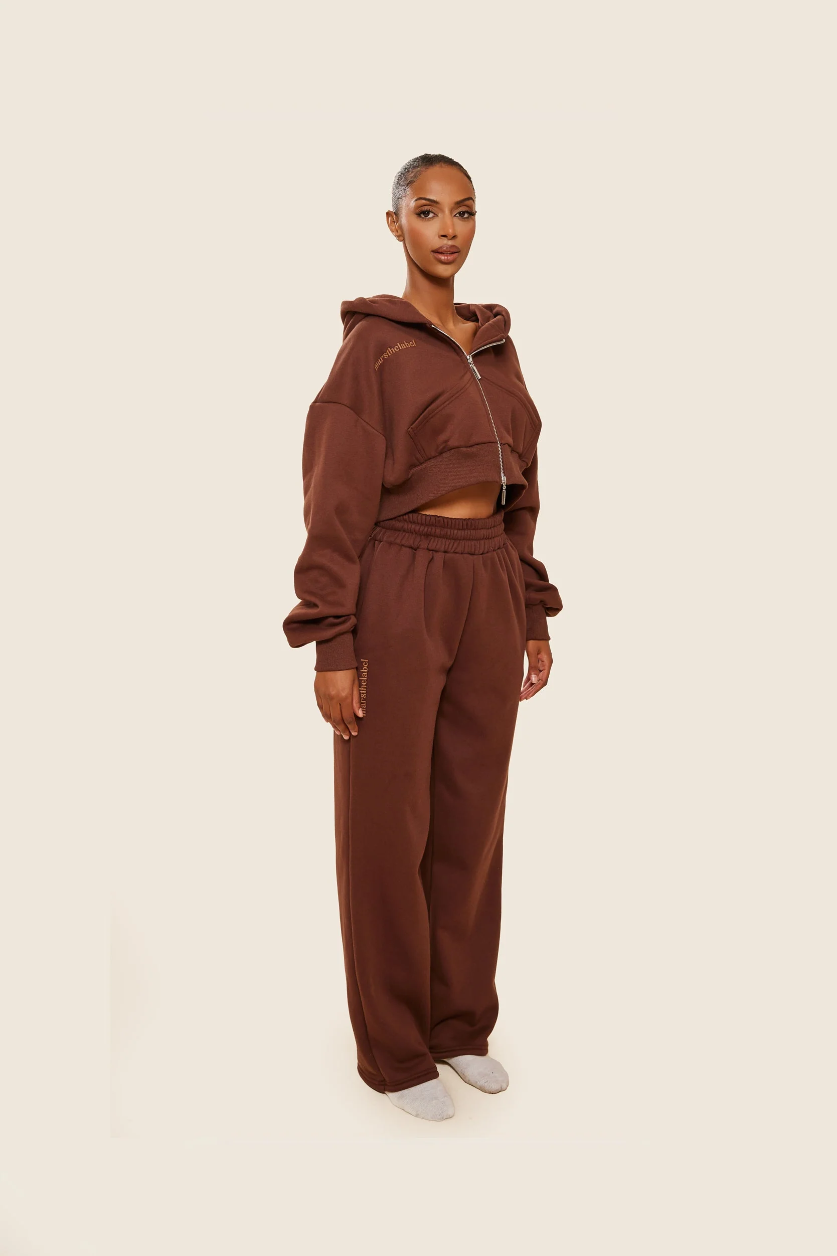 The Classics Cropped Zip Hoodie in Brown - Image 9