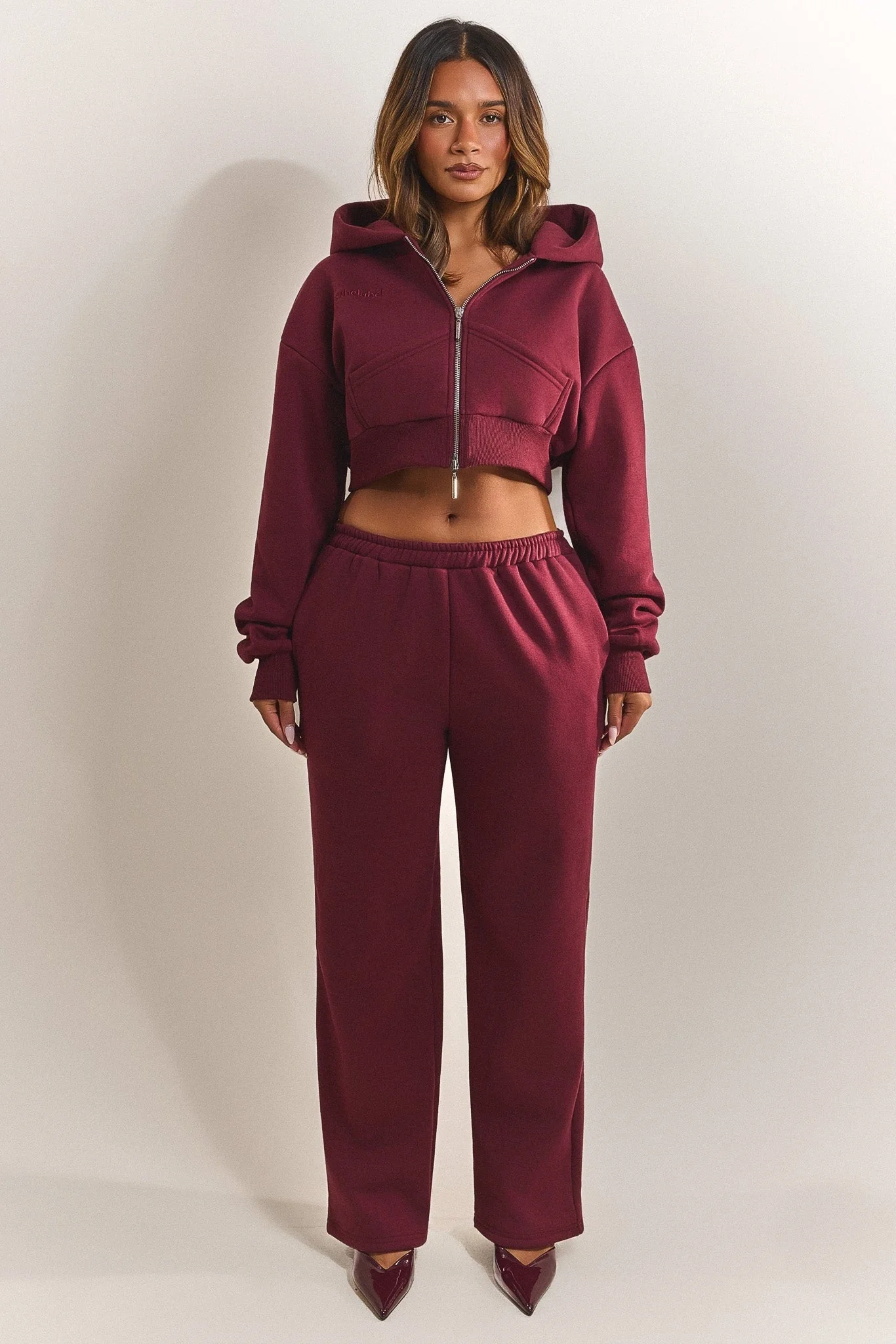 The Classics Cropped Zip Hoodie in Wine - Image 4