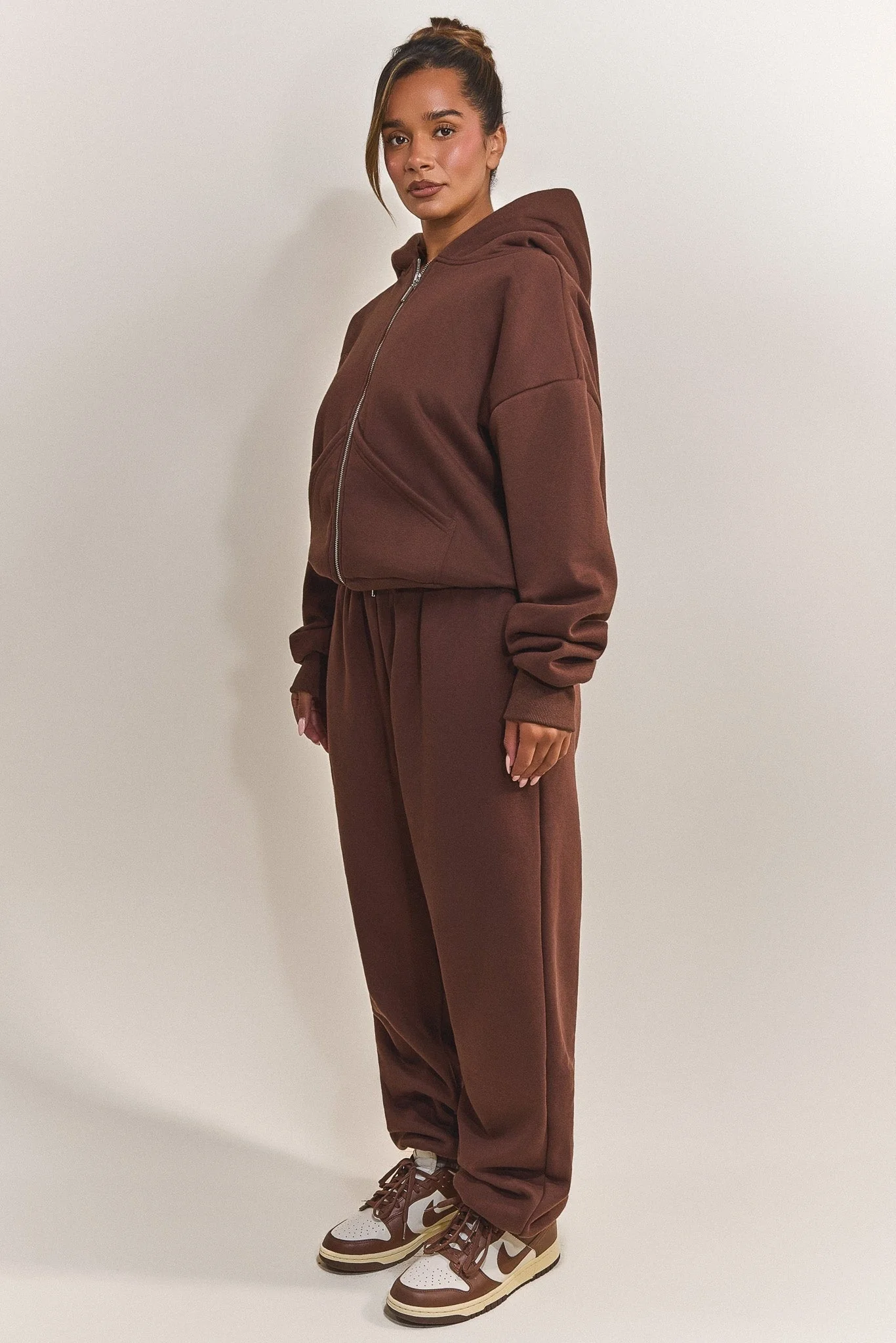 The Classics Longline Zip Jacket in Brown - Image 2