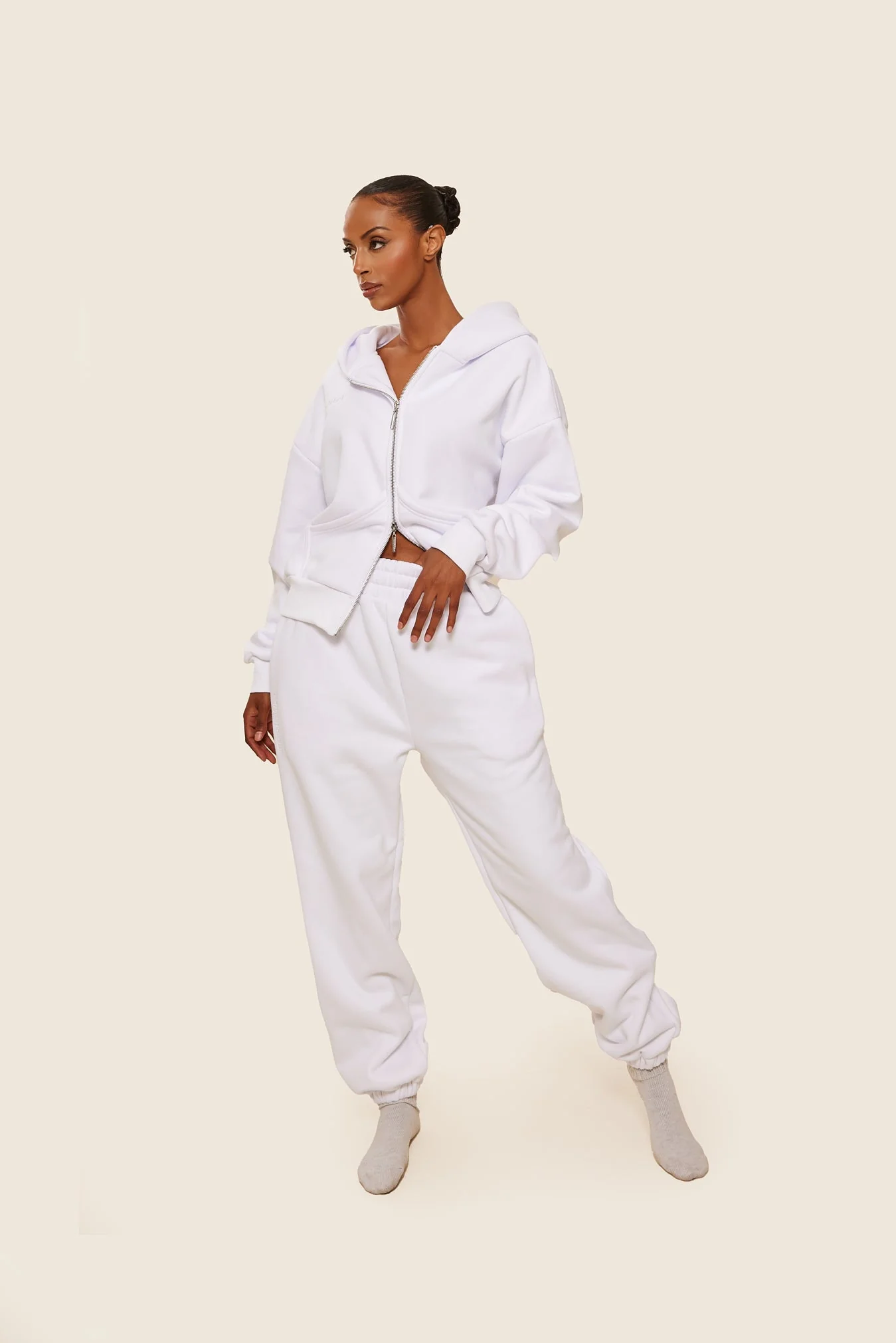The Classics Longline Zip Jacket in White - Image 6