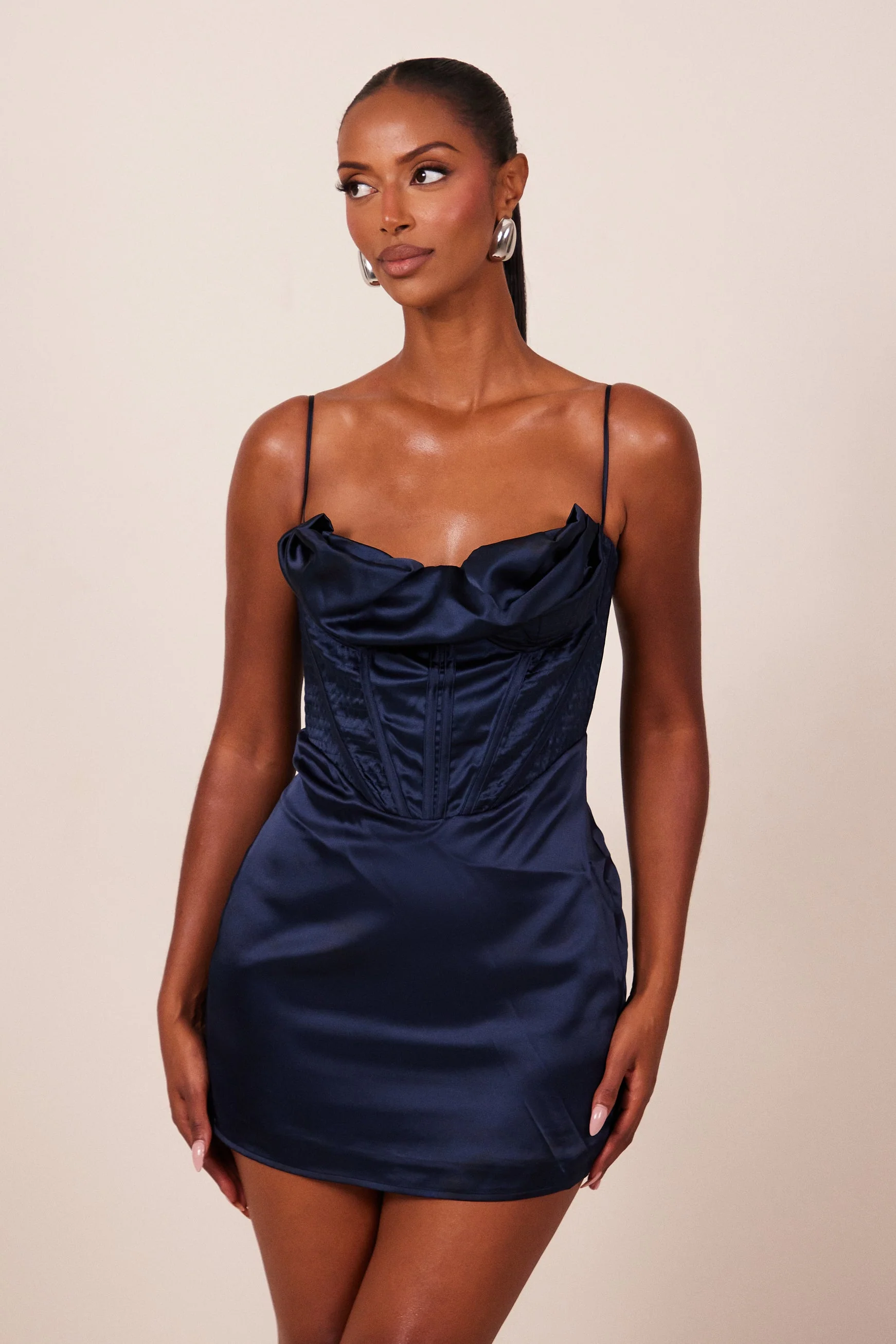 The Satin Corset Mini in Navy - Image 6