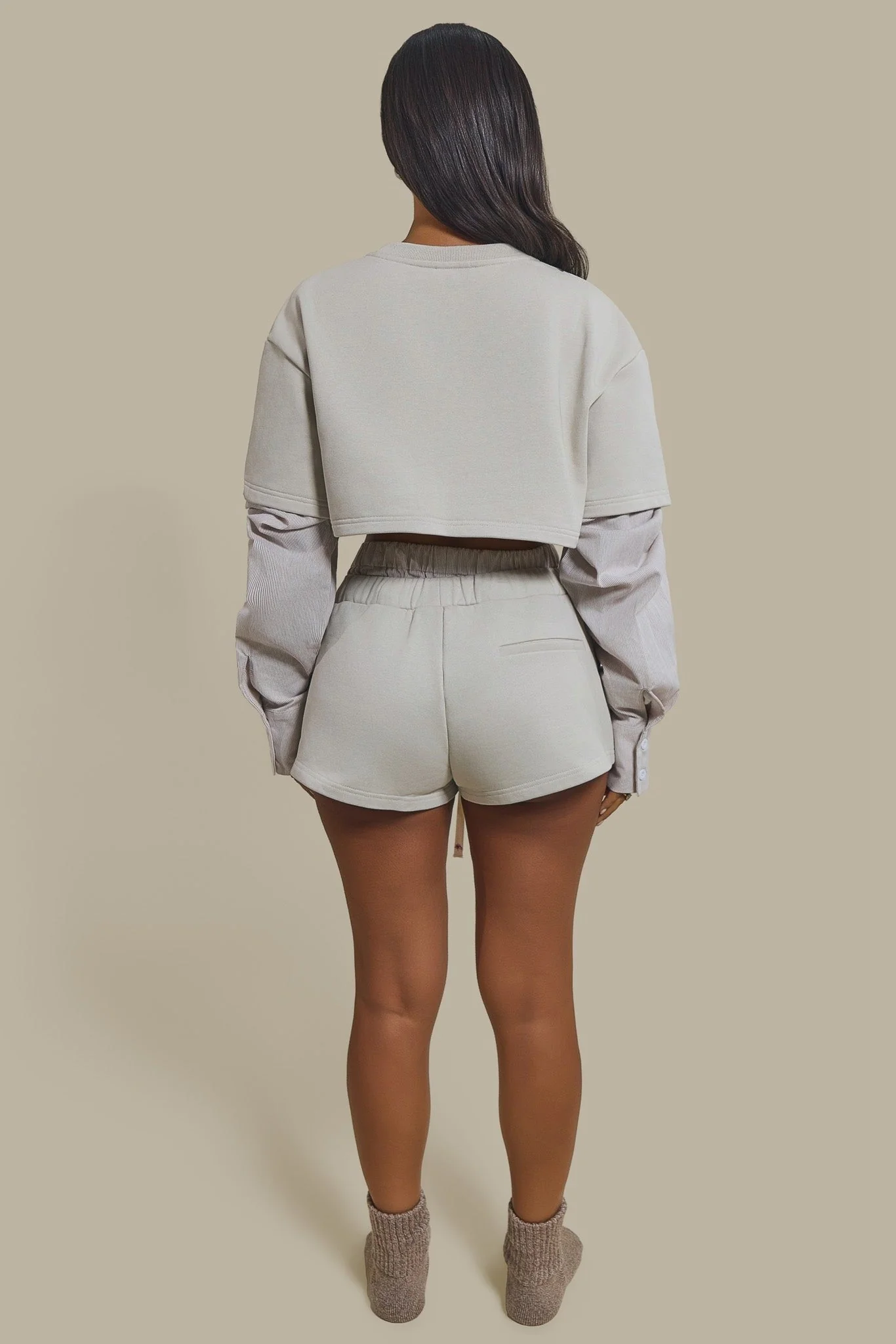 The Cropped Long Sleeve Top in Beige - Image 4
