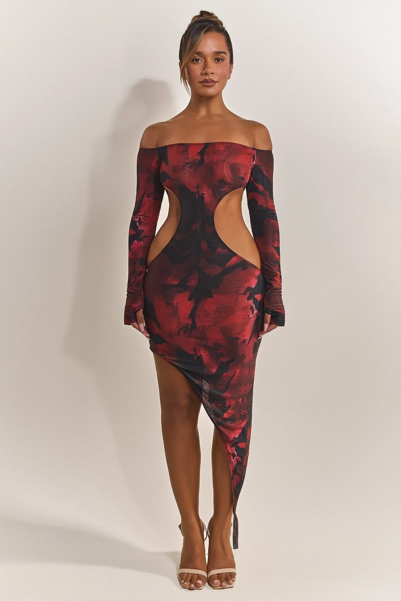 The Asymmetric Cut Out Mini in Red Print