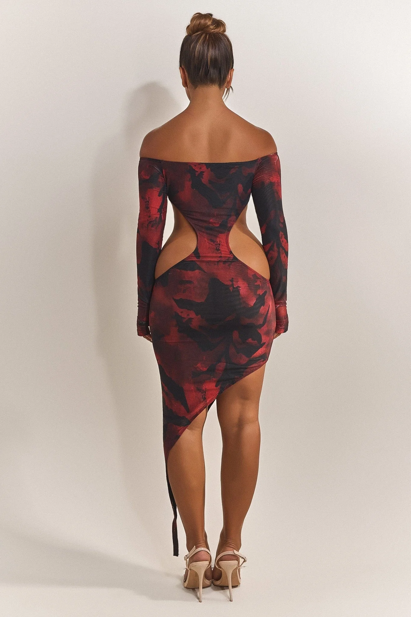 The Asymmetric Cut Out Mini in Red Print - Image 3