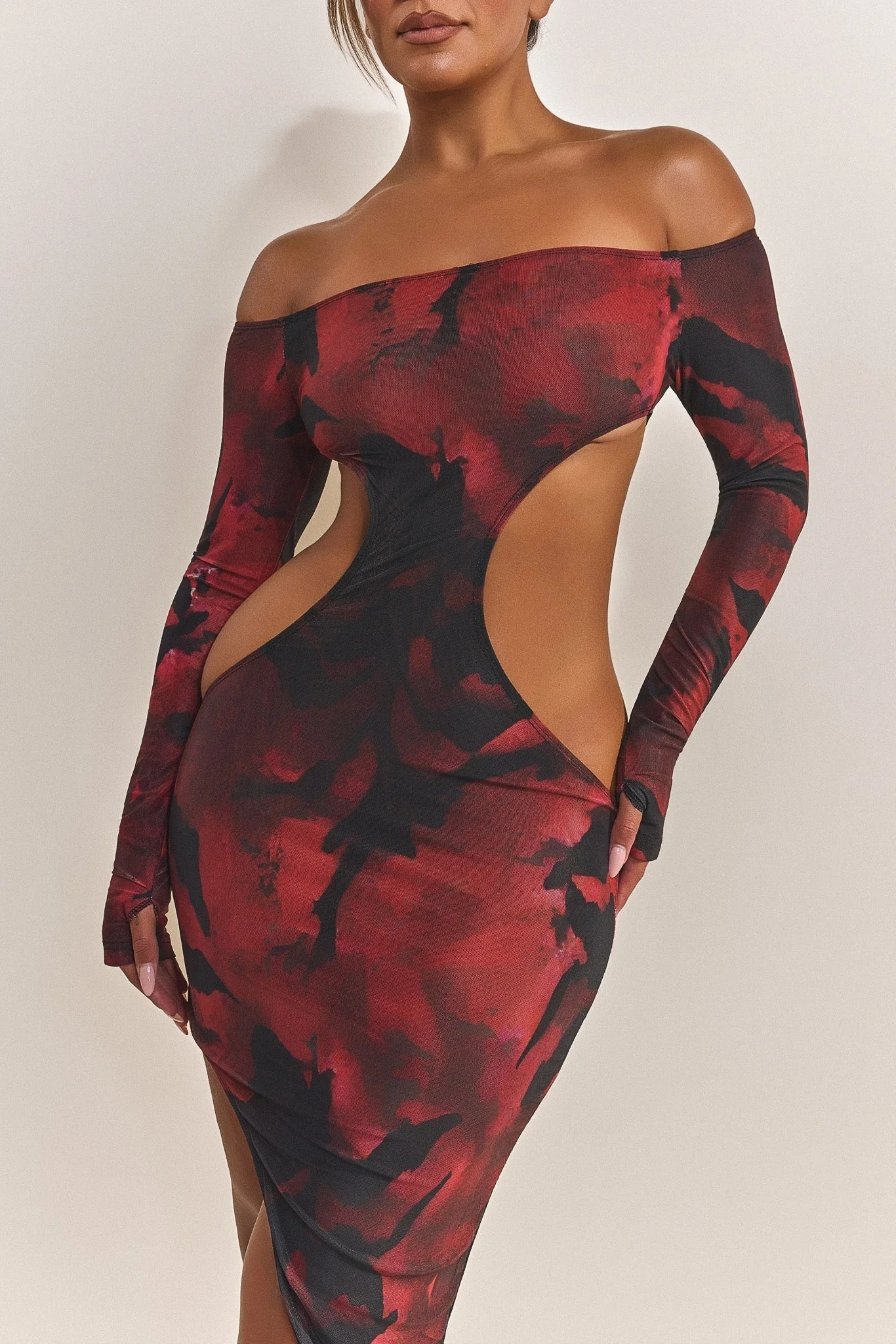 The Asymmetric Cut Out Mini in Red Print - Image 4