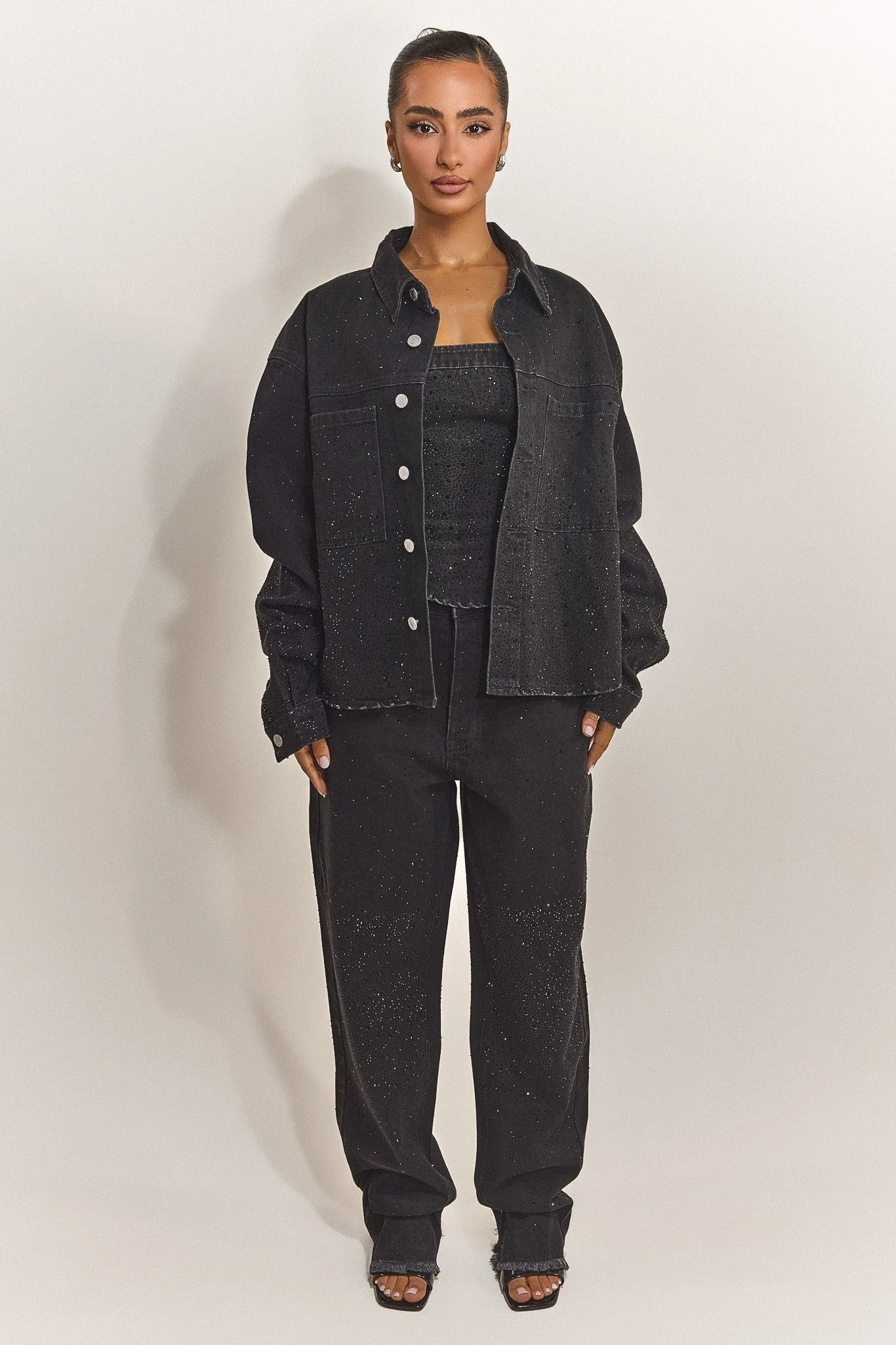 The Kai Rhinestone Shirt in Black