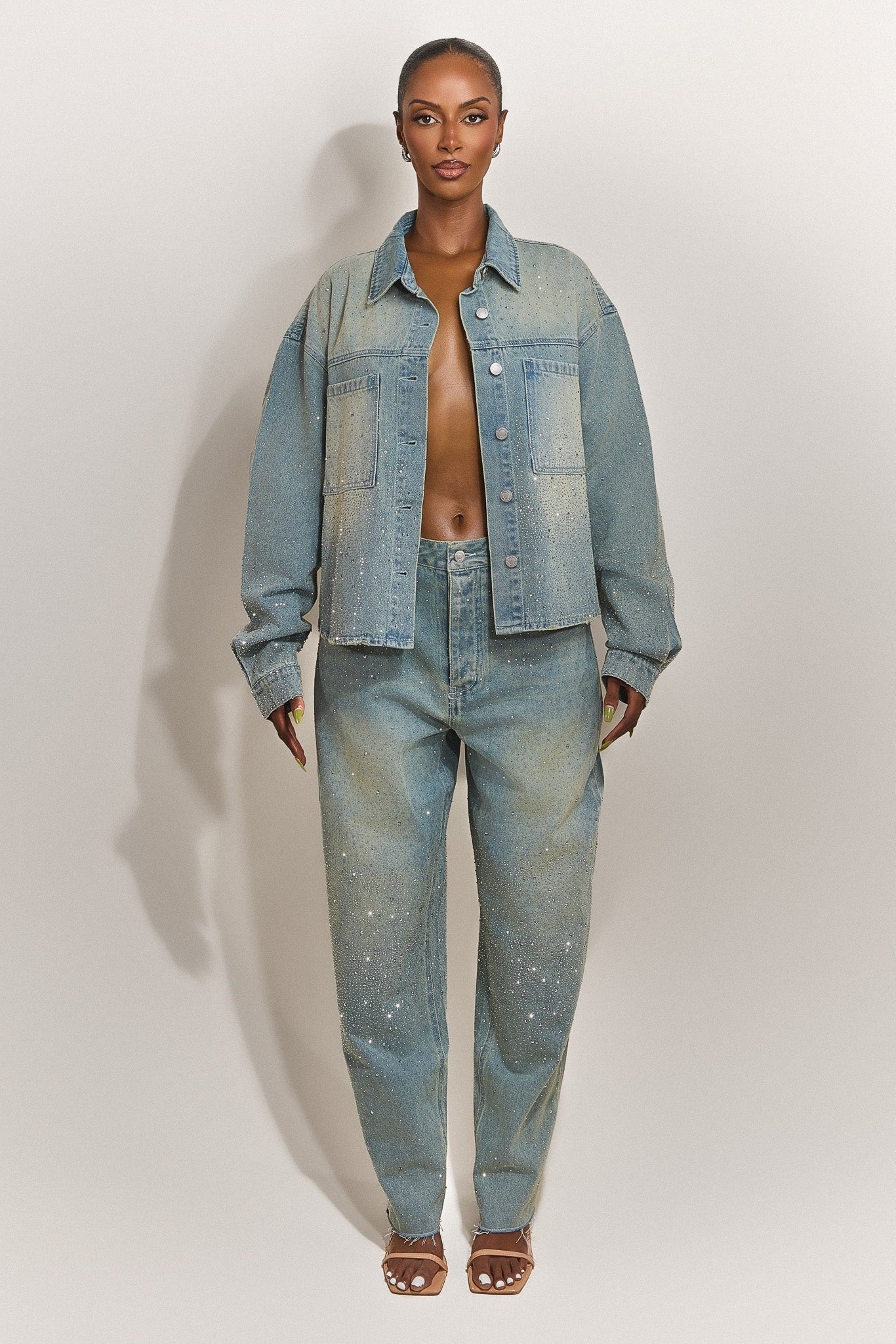 The Kai Rhinestone Shirt in Blue - Image 3