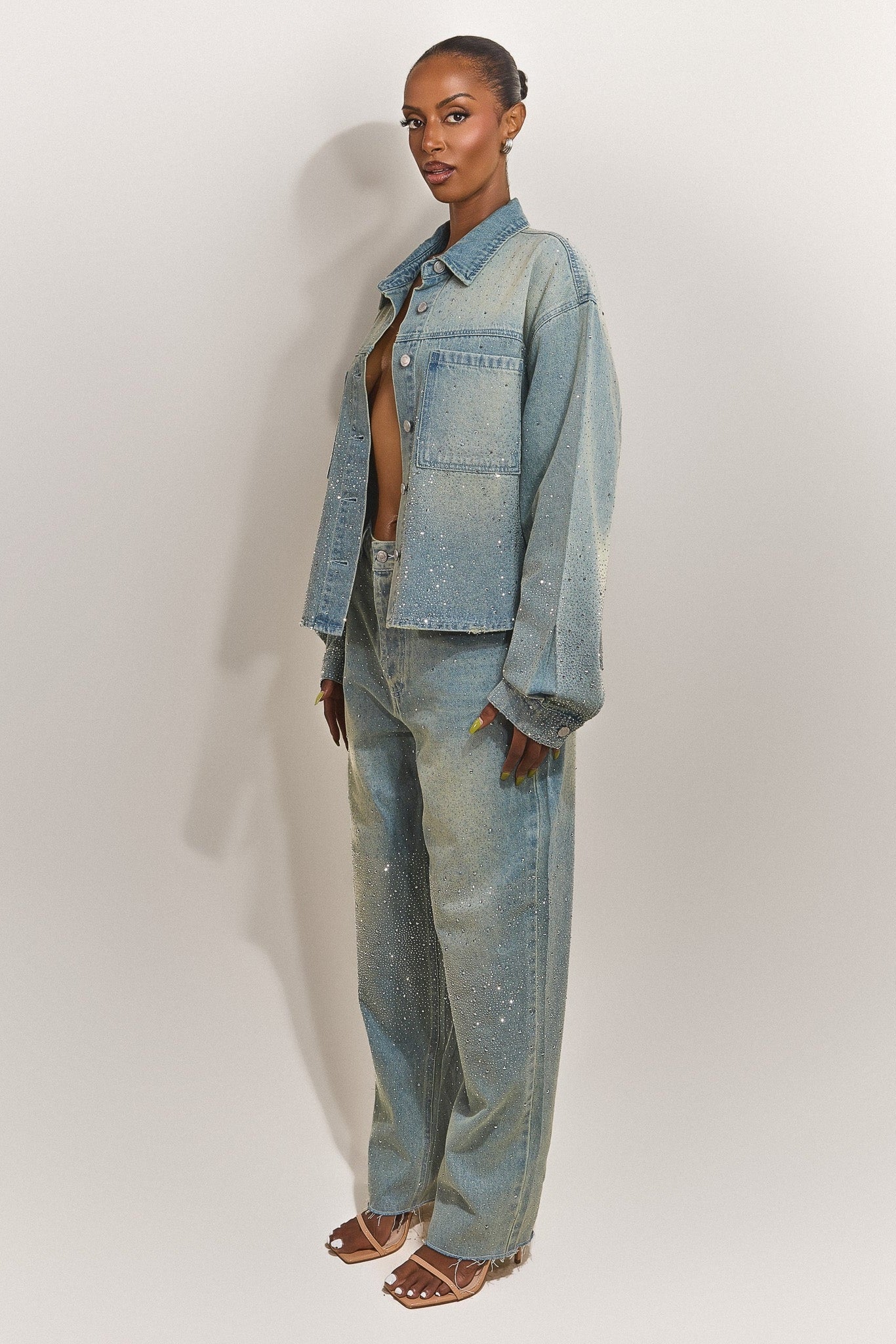 The Kai Rhinestone Shirt in Blue - Image 4