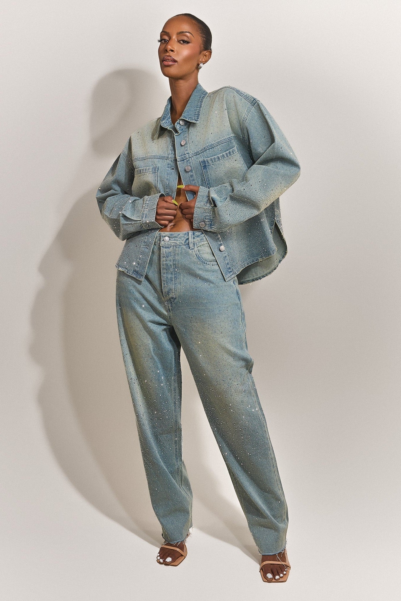 The Kai Rhinestone Shirt in Blue - Image 6