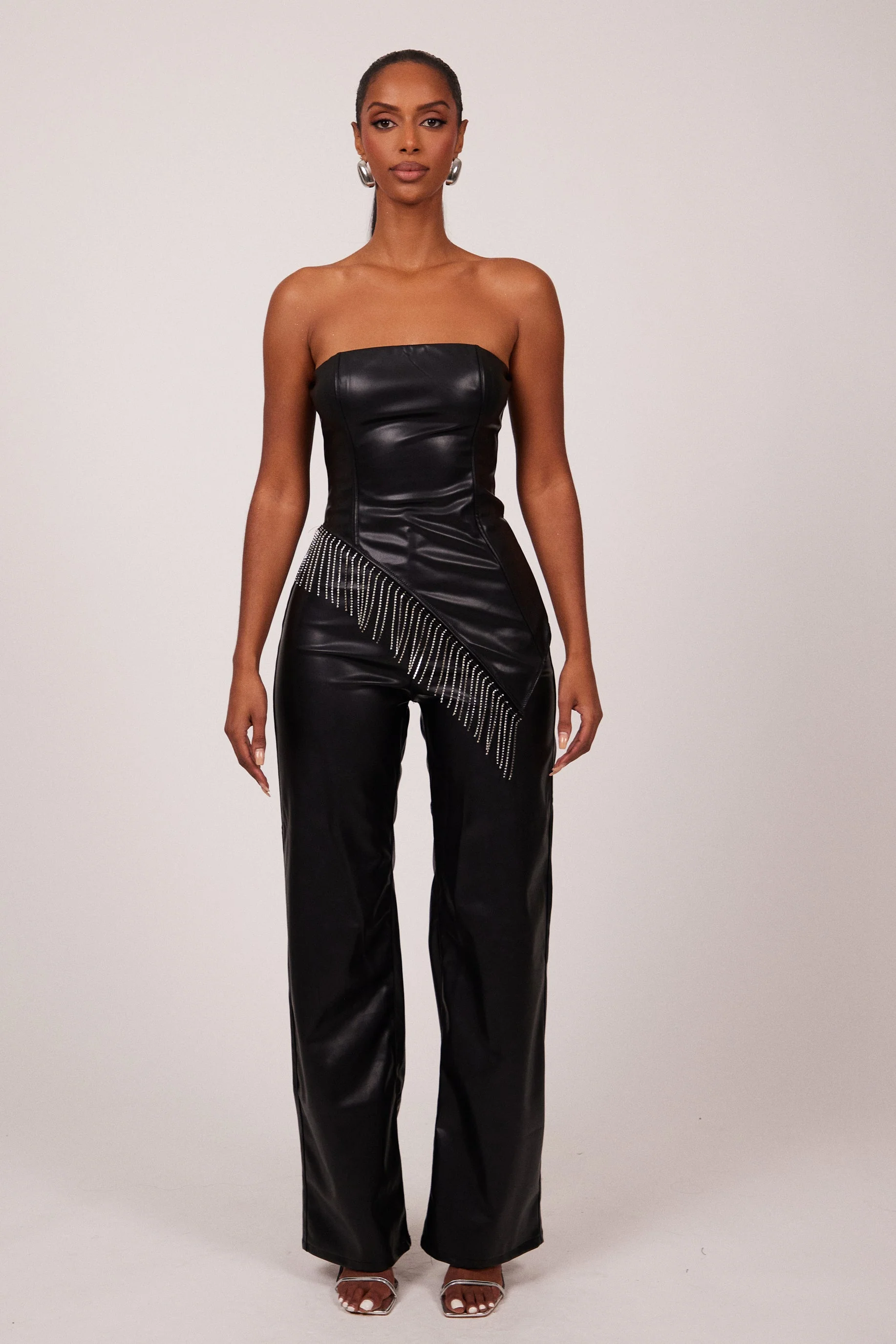 The Leather Diamond Trim Corset in Black - Image 6