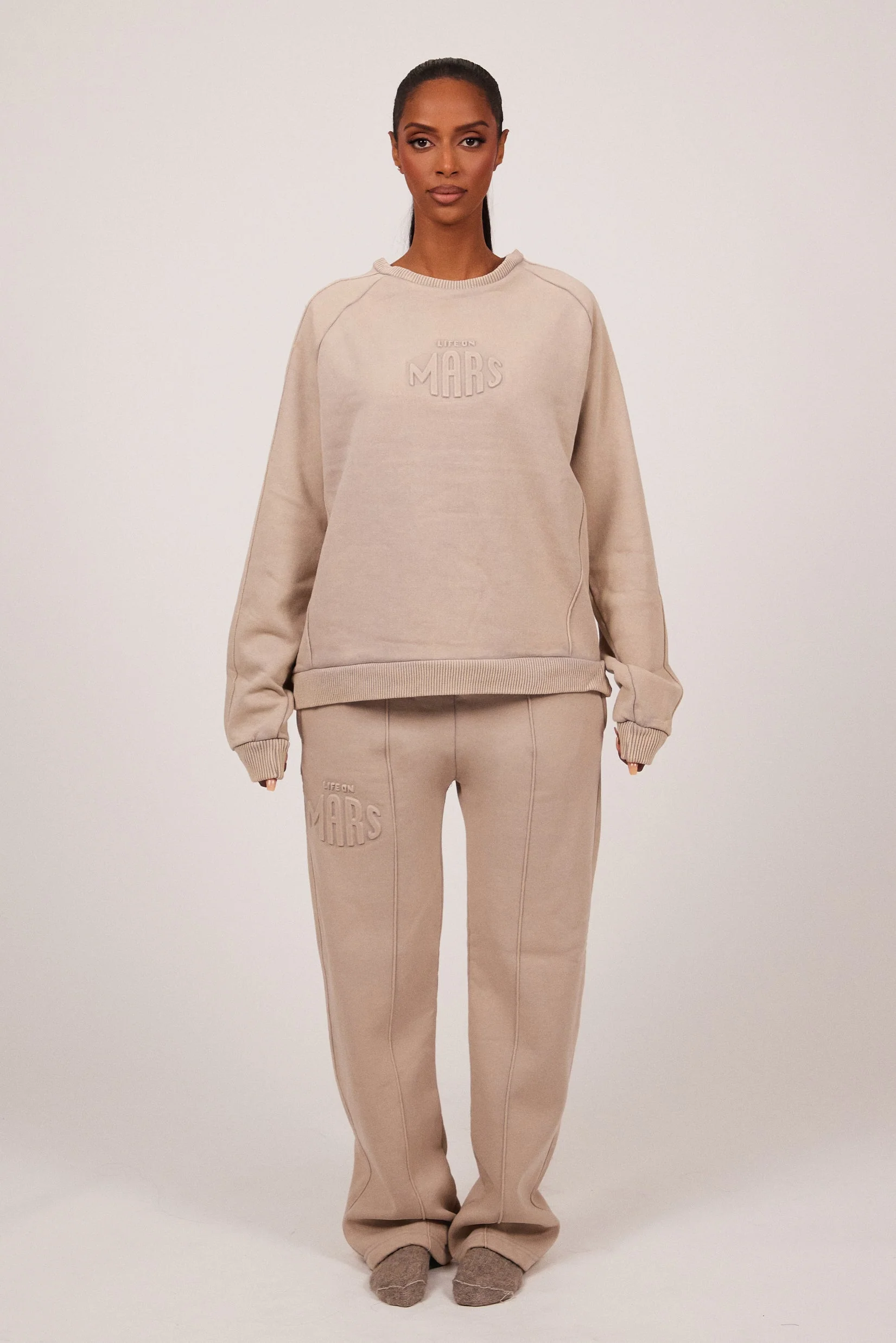 The Embossed Straight Leg Joggers in Stone