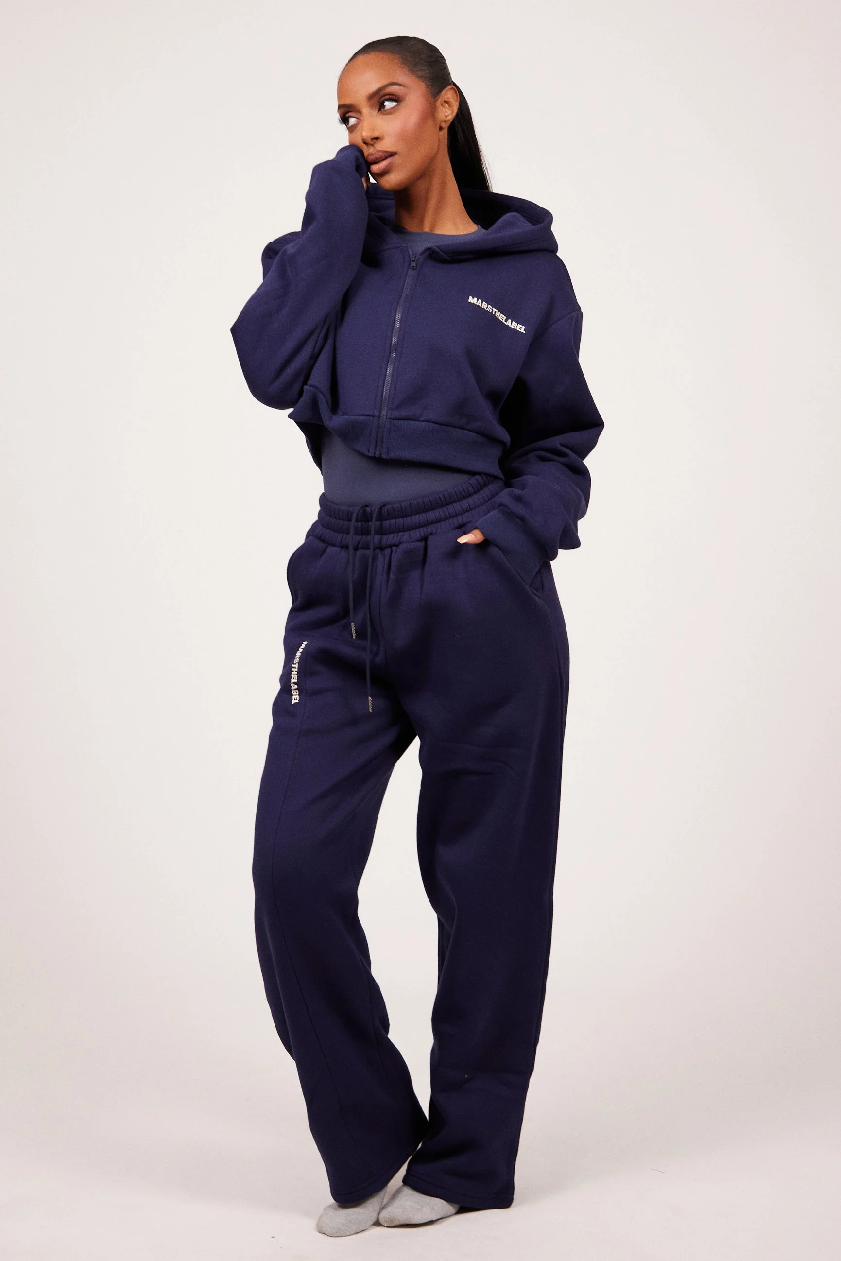 The Essentials Cropped Jacket in Navy - Image 5