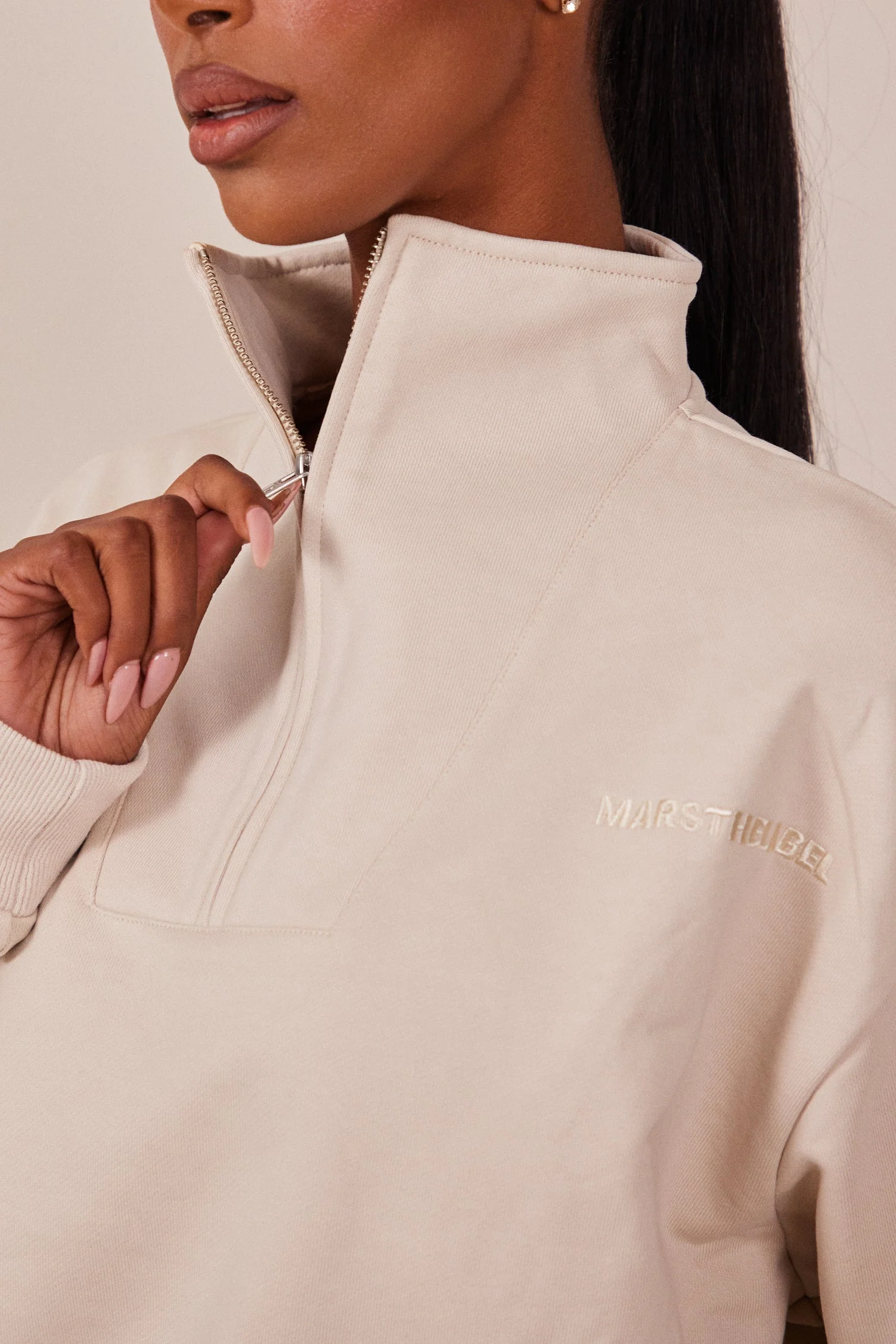 The Essentials Quarter Zip in Stone - Image 2