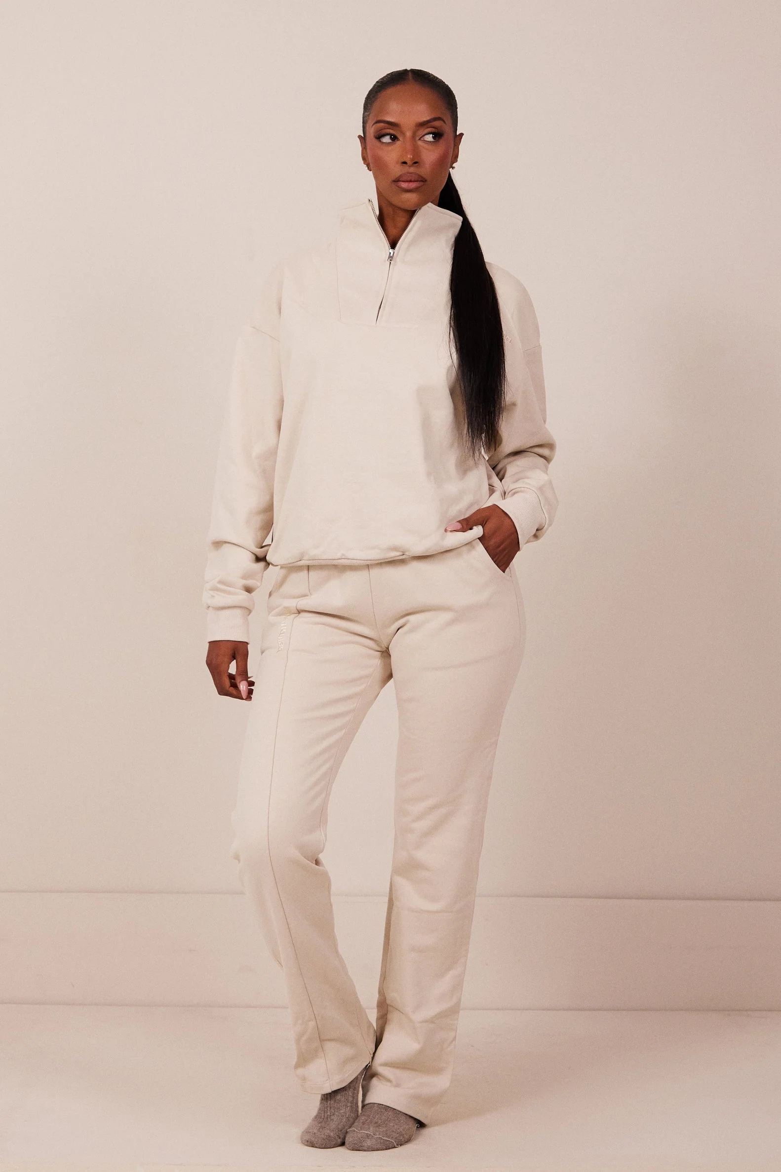The Essentials Quarter Zip in Stone - Image 5