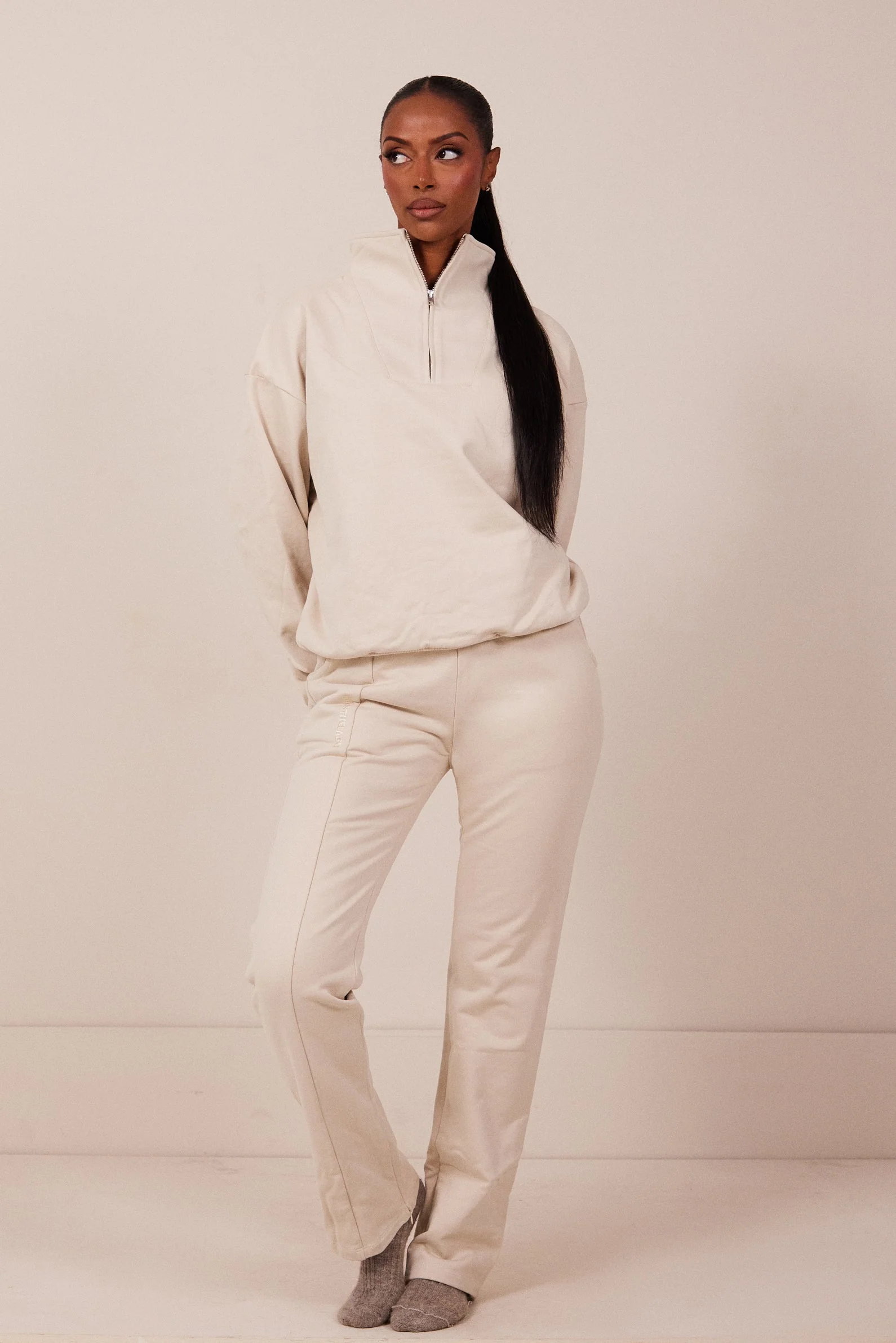 The Essentials Quarter Zip in Stone - Image 6