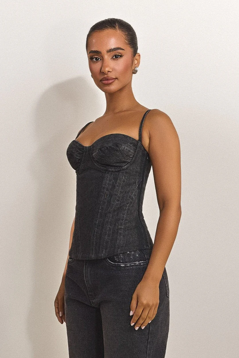The Everly Corset in Grey Denim - Image 3