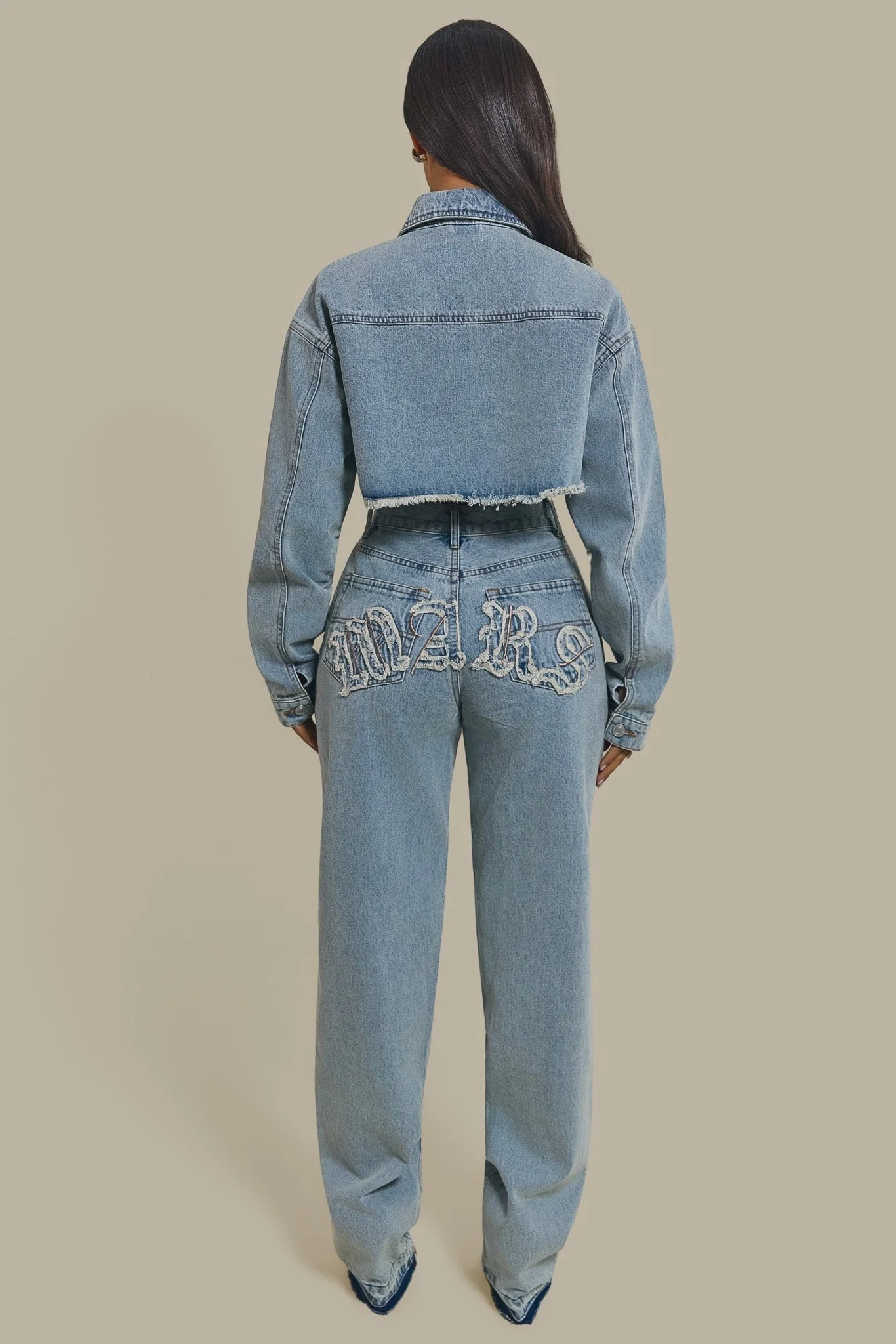 The Kali Cropped Denim Jacket in Light Wash Blue - Image 5