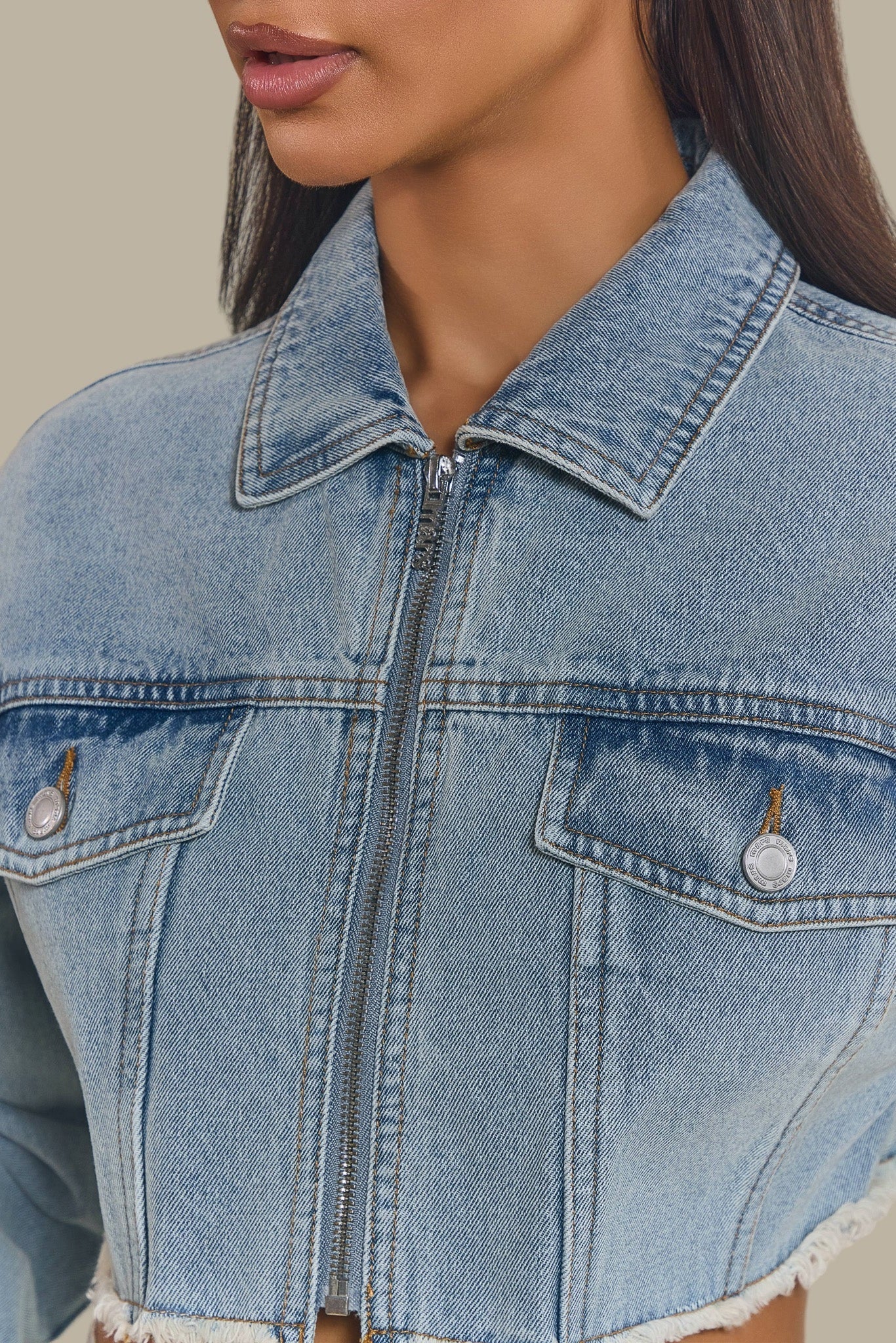 The Kali Cropped Denim Jacket in Light Wash Blue - Image 6