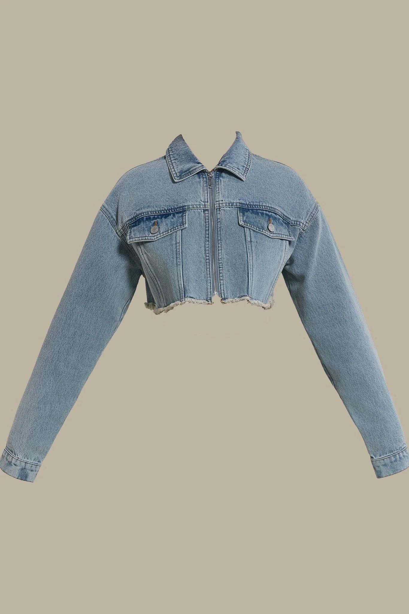 The Kali Cropped Denim Jacket in Light Wash Blue - Image 7