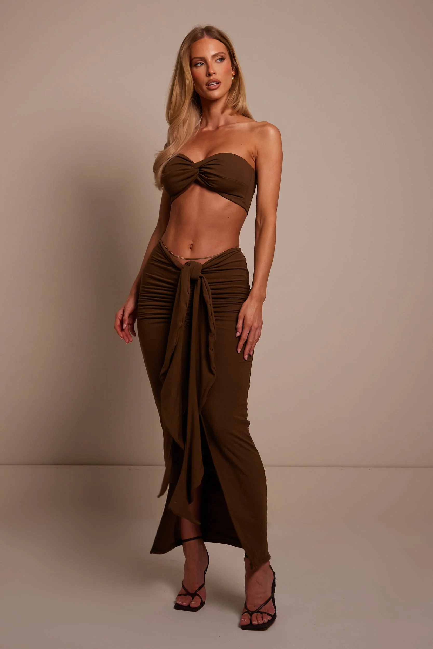 The Knot Bandeau Maxi Set in Brown