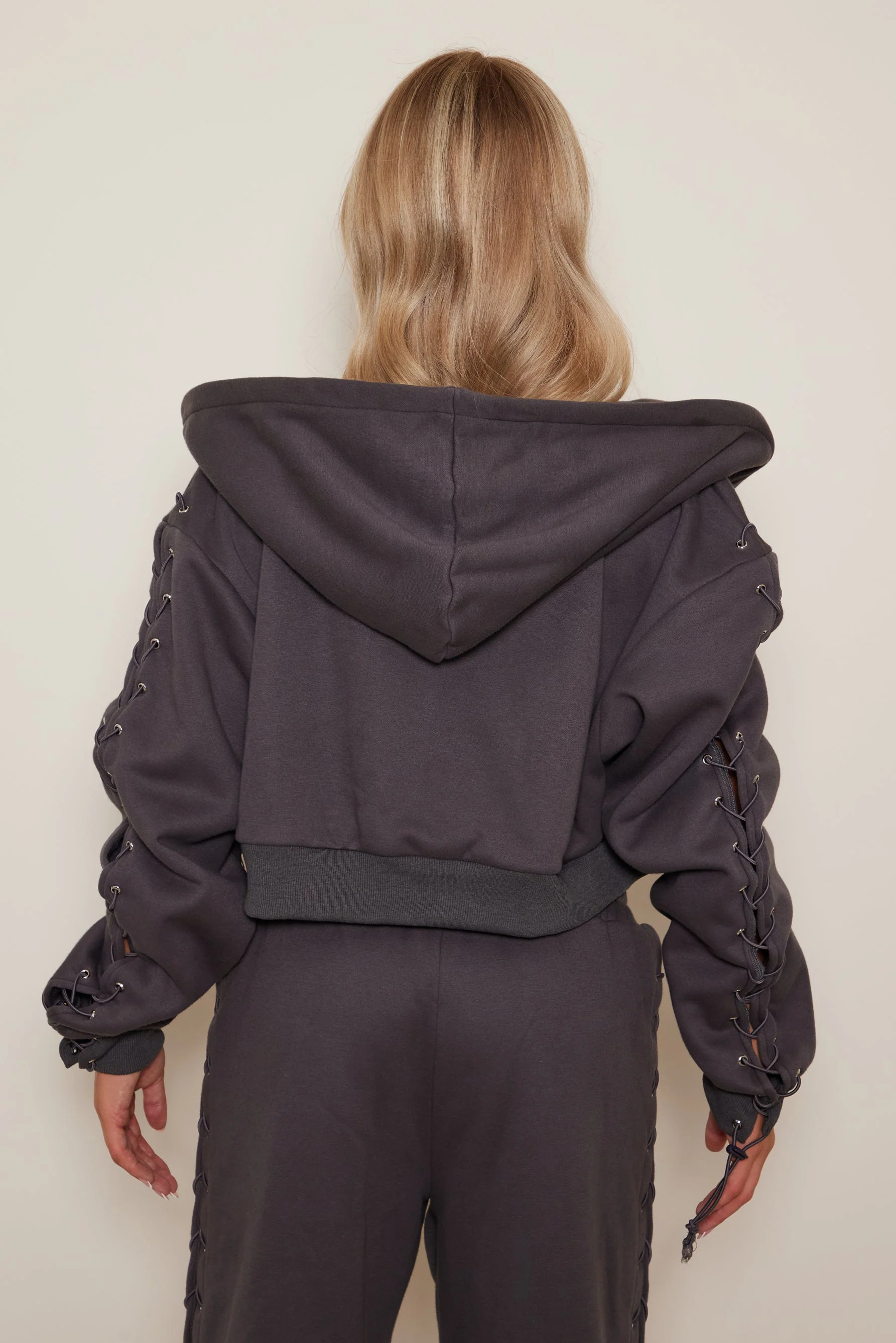 The Lace Trim Jersey Jacket in Charcoal - Image 3