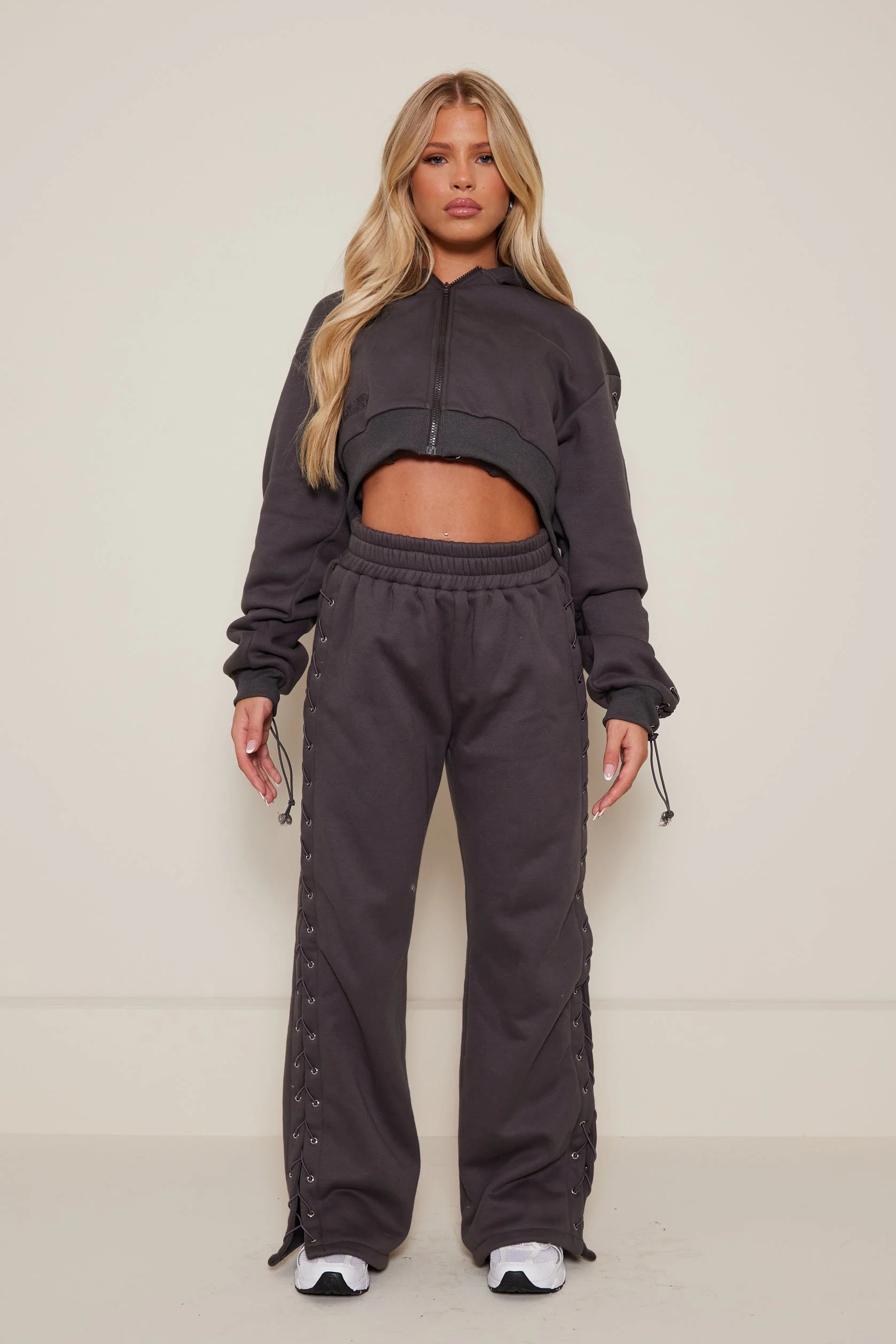 The Lace Trim Jersey Jacket in Charcoal - Image 5