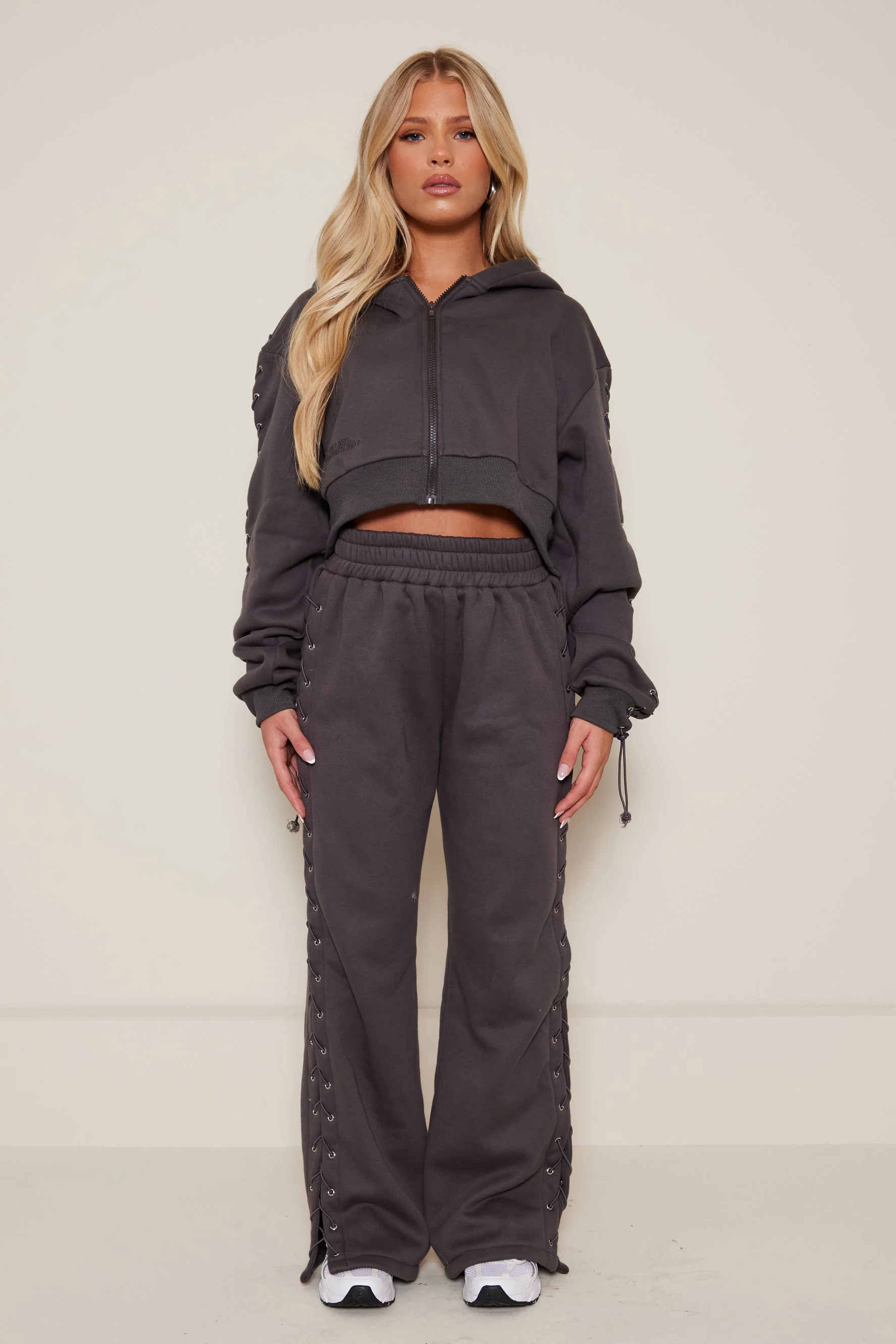 The Lace Trim Jersey Jacket in Charcoal - Image 6