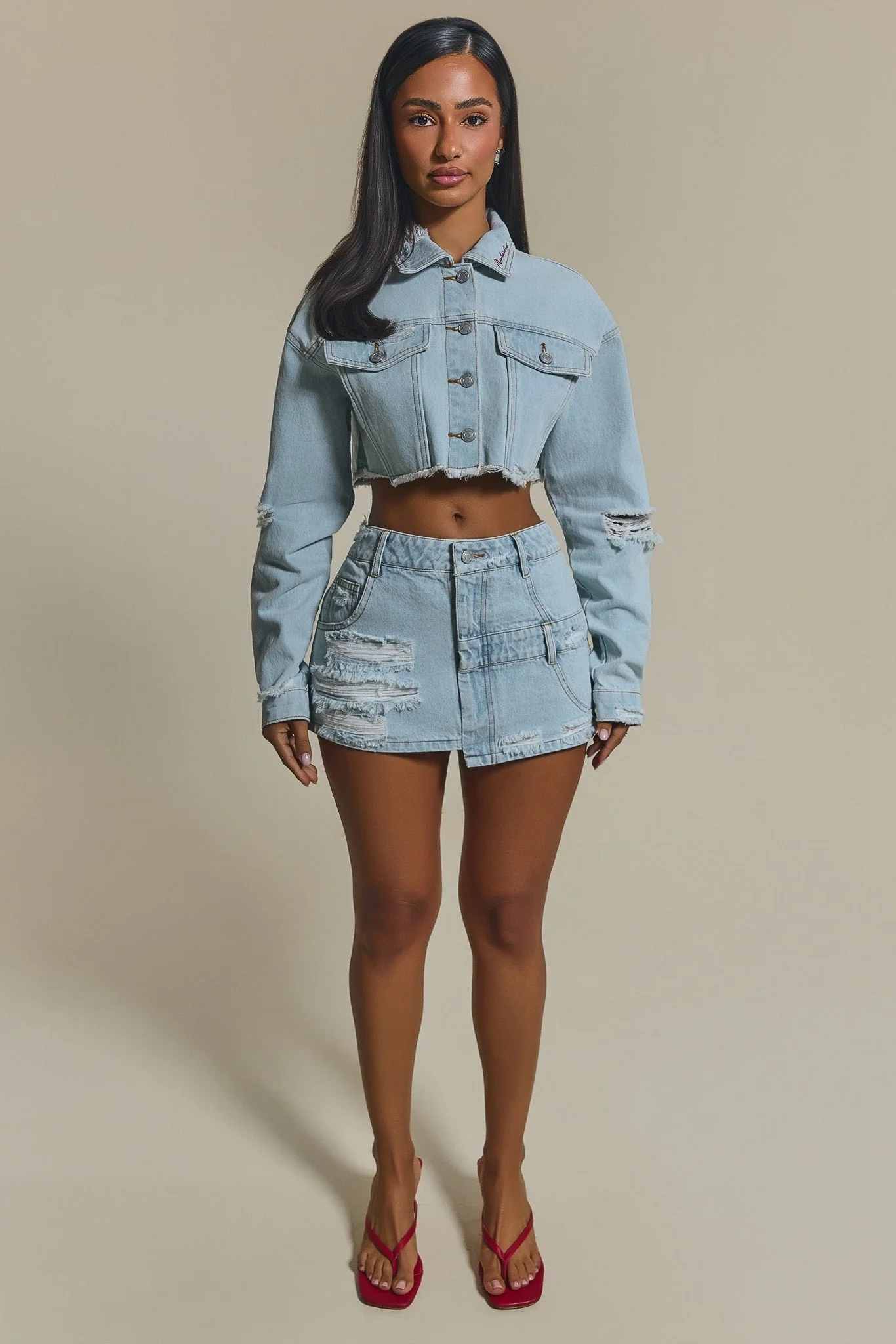 The Esha Denim Mini Skirt in Light Wash Blue - Image 3