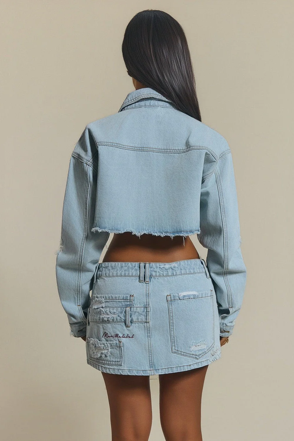 The Esha Denim Mini Skirt in Light Wash Blue - Image 4