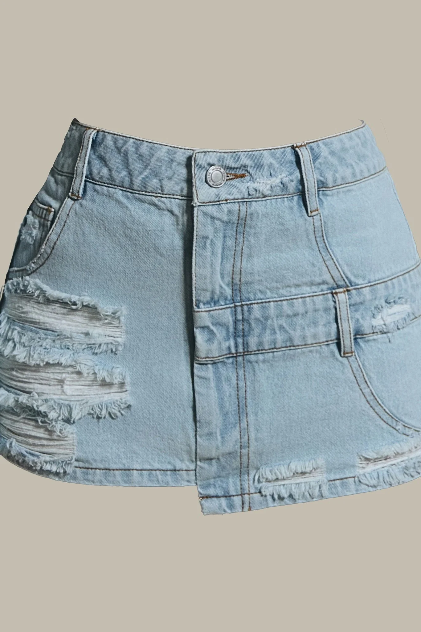 The Esha Denim Mini Skirt in Light Wash Blue - Image 5