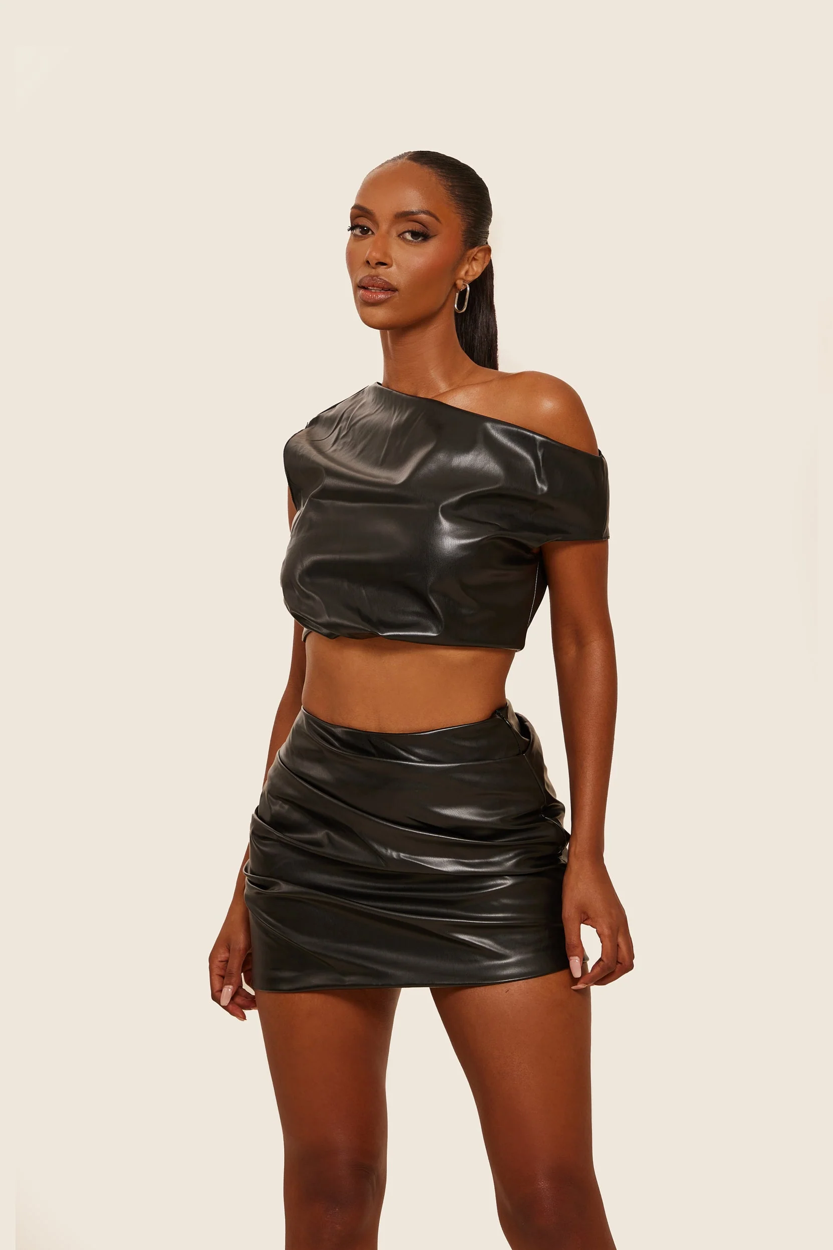 The Leather Drape Set in Black - Image 2