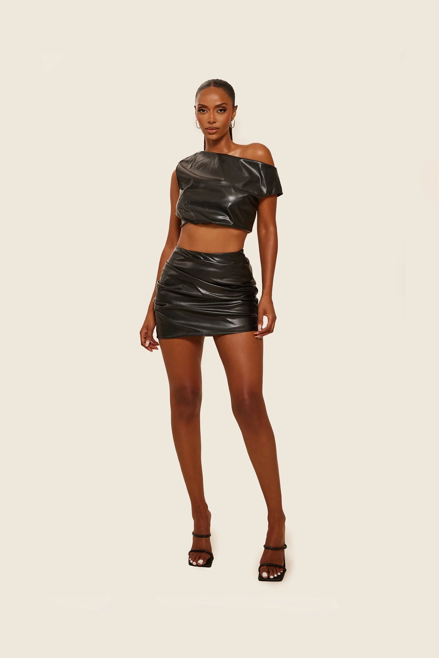 The Leather Drape Set in Black - Image 3