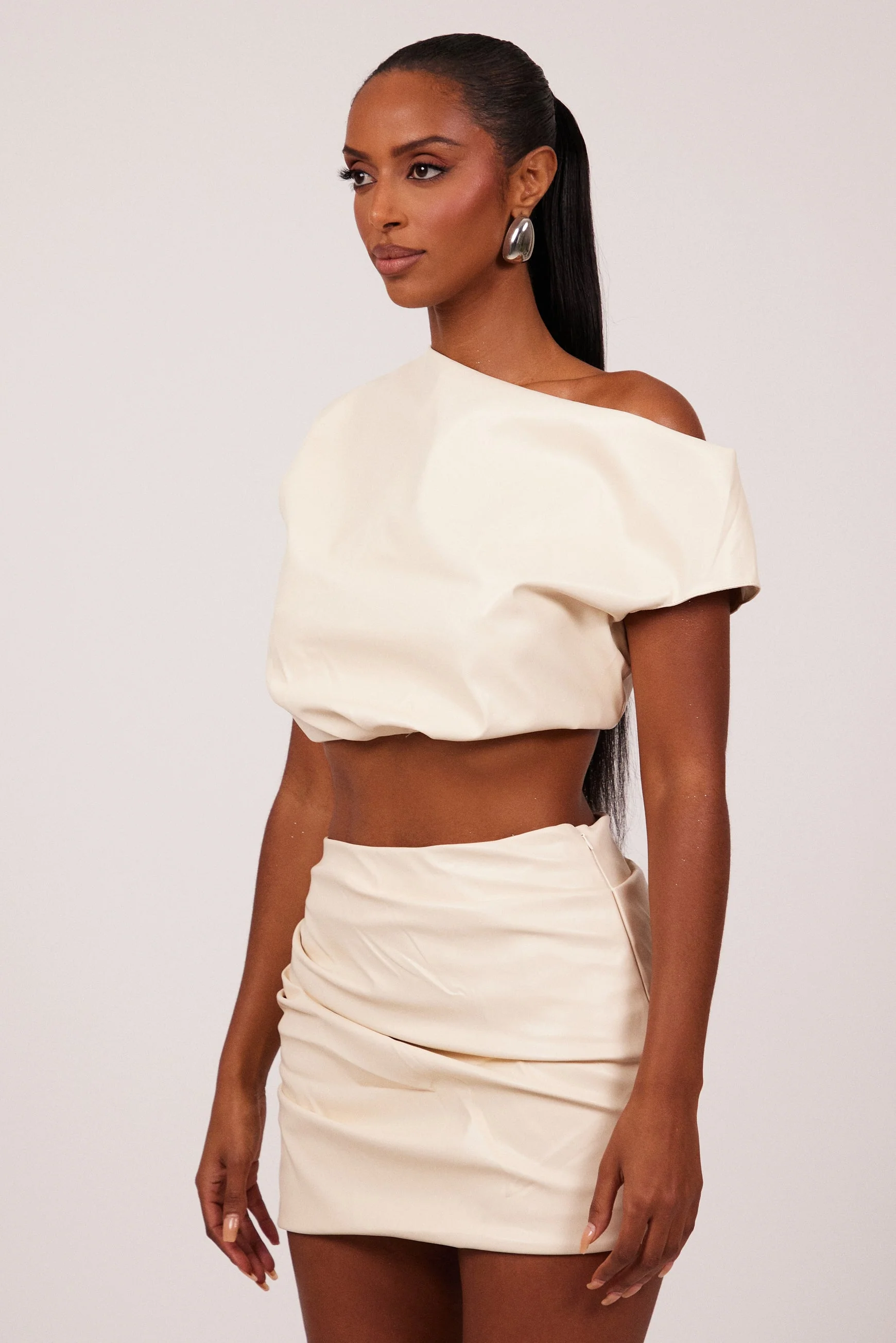 The Leather Drape Set in Cream - Image 3