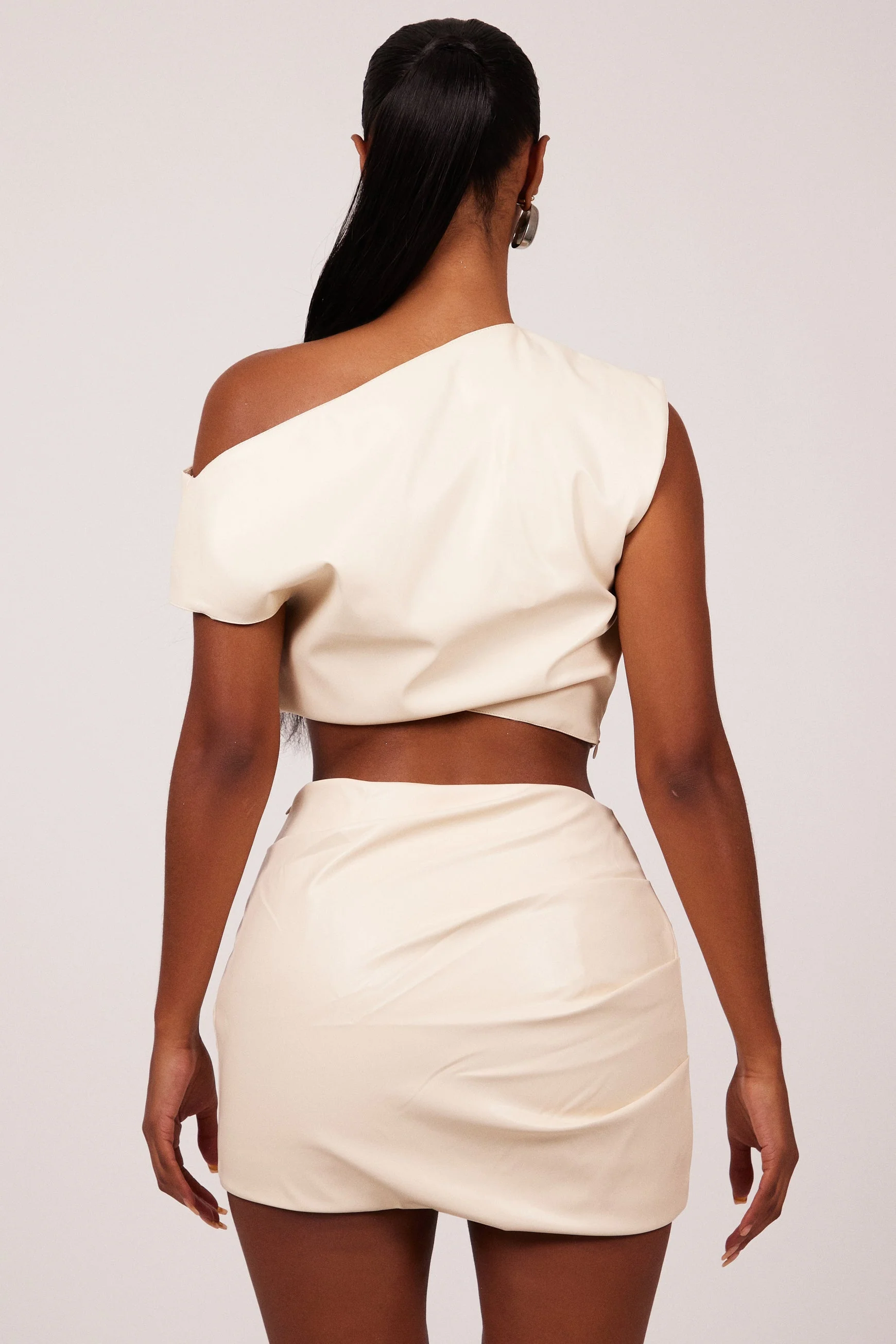 The Leather Drape Set in Cream - Image 4