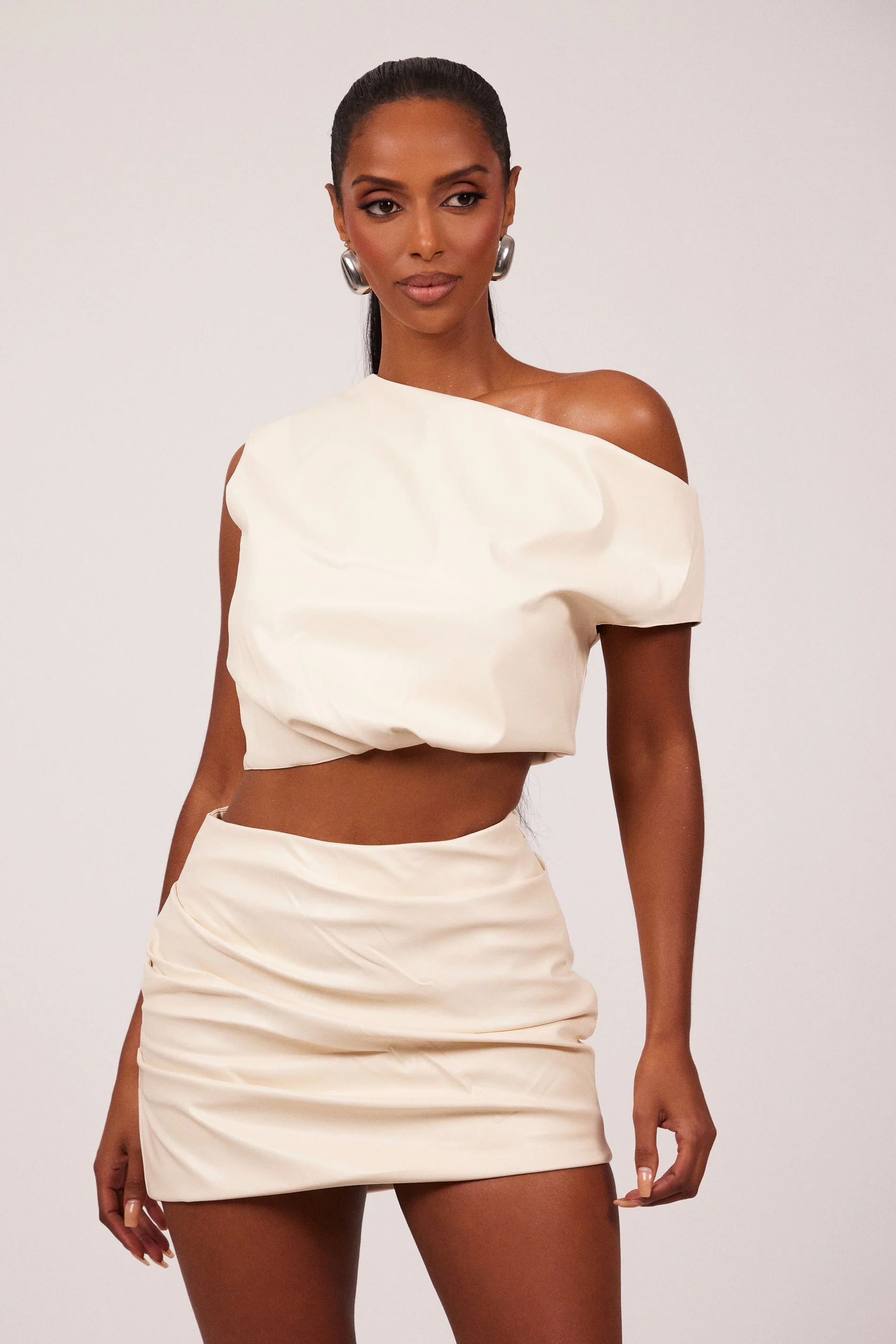 The Leather Drape Set in Cream - Image 5