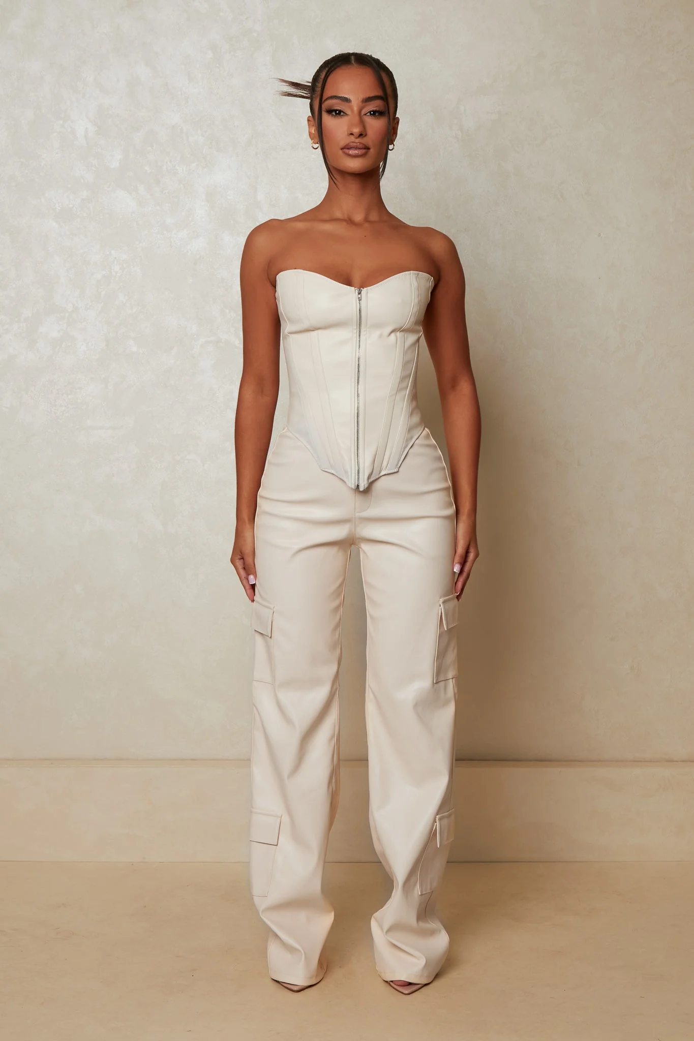 The Leather Pocket Trousers in Cream