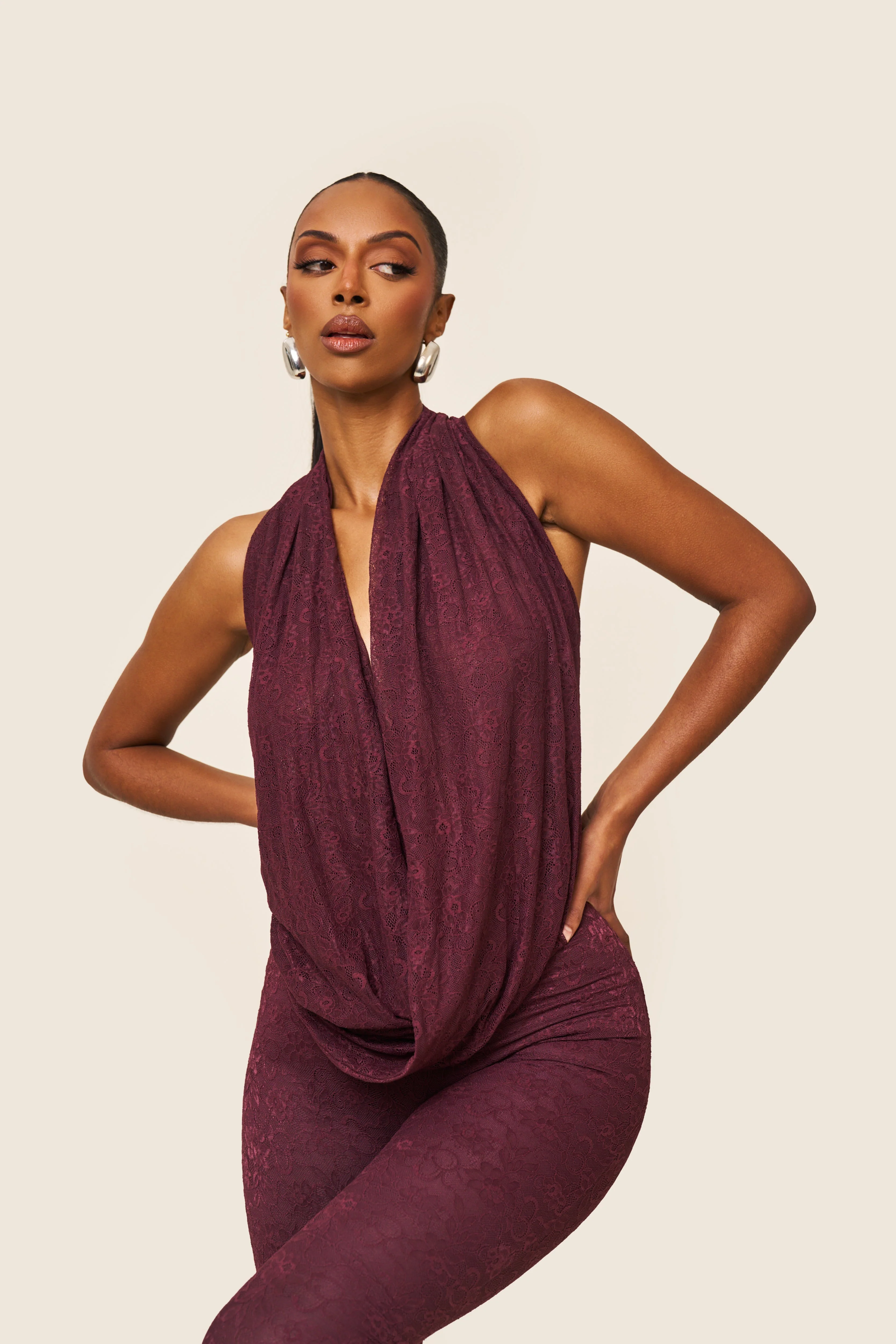 Leia Trousers in Plum Lace - Image 13
