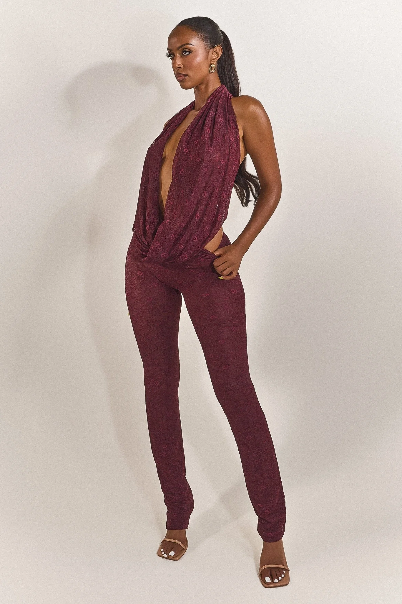 Leia Trousers in Plum Lace - Image 14