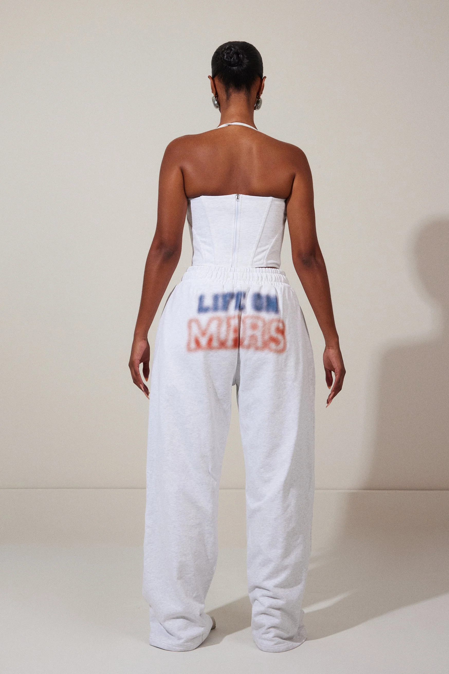 The Life On Mars Faded Print Wide Leg Joggers in Grey - Image 3